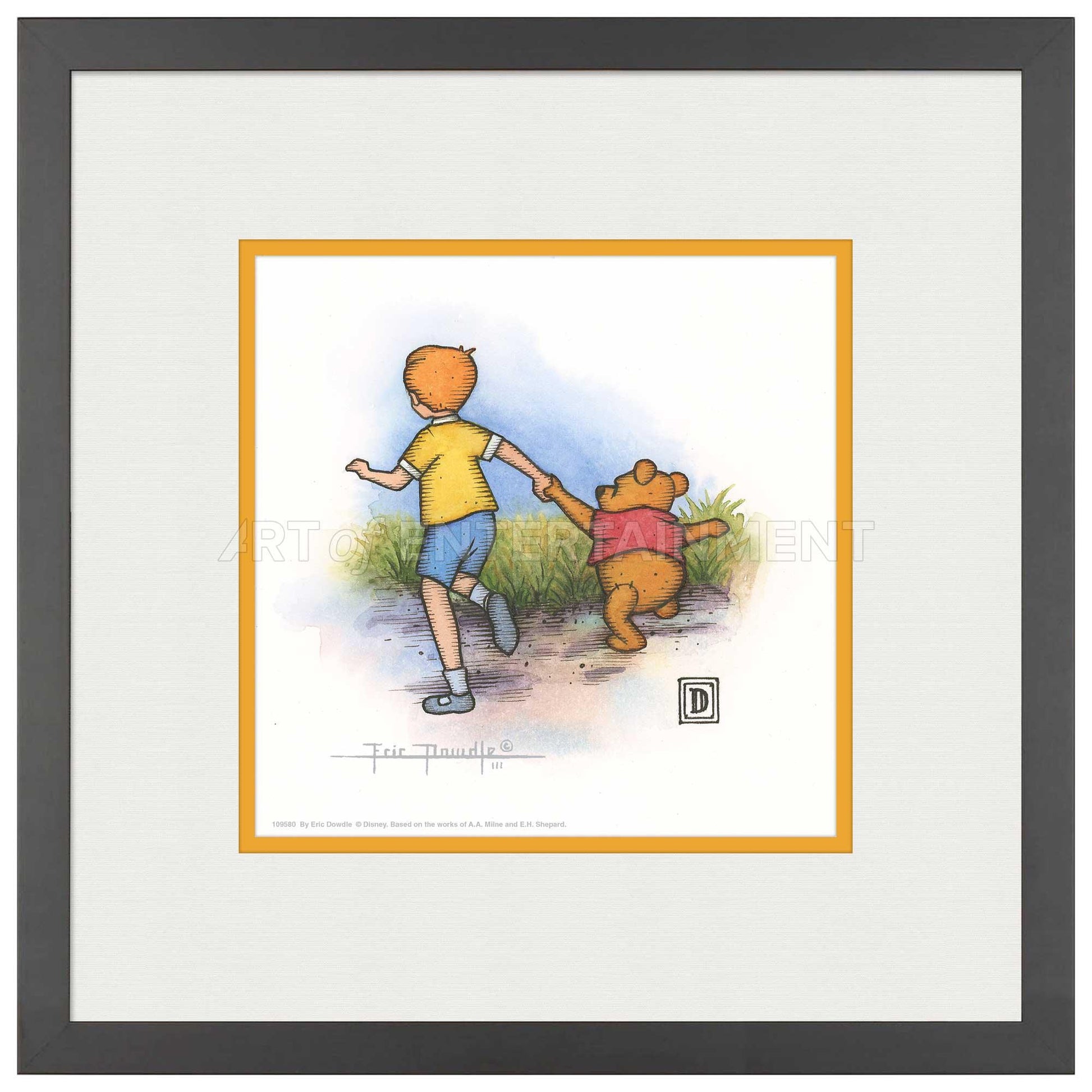 Christopher Robin and Winnie the Pooh Holding Hands - 15" x 15" Framed Paper Print - Art Of Entertainment