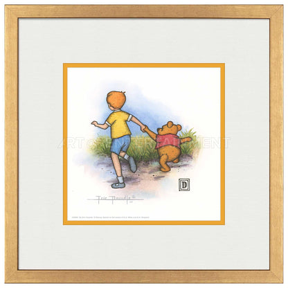 Christopher Robin and Winnie the Pooh Holding Hands - 15" x 15" Framed Paper Print - Art Of Entertainment