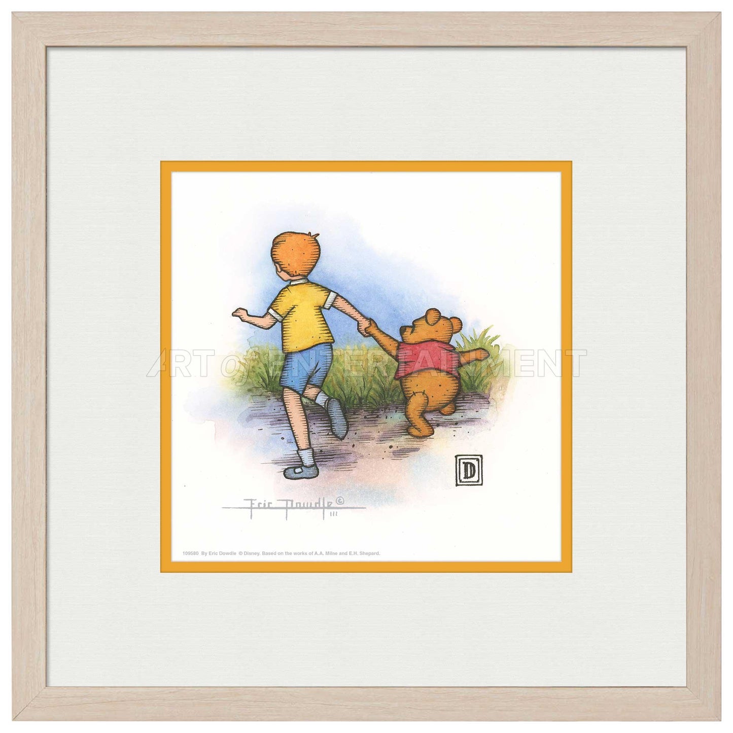 Christopher Robin and Winnie the Pooh Holding Hands - 15" x 15" Framed Paper Print - Art Of Entertainment