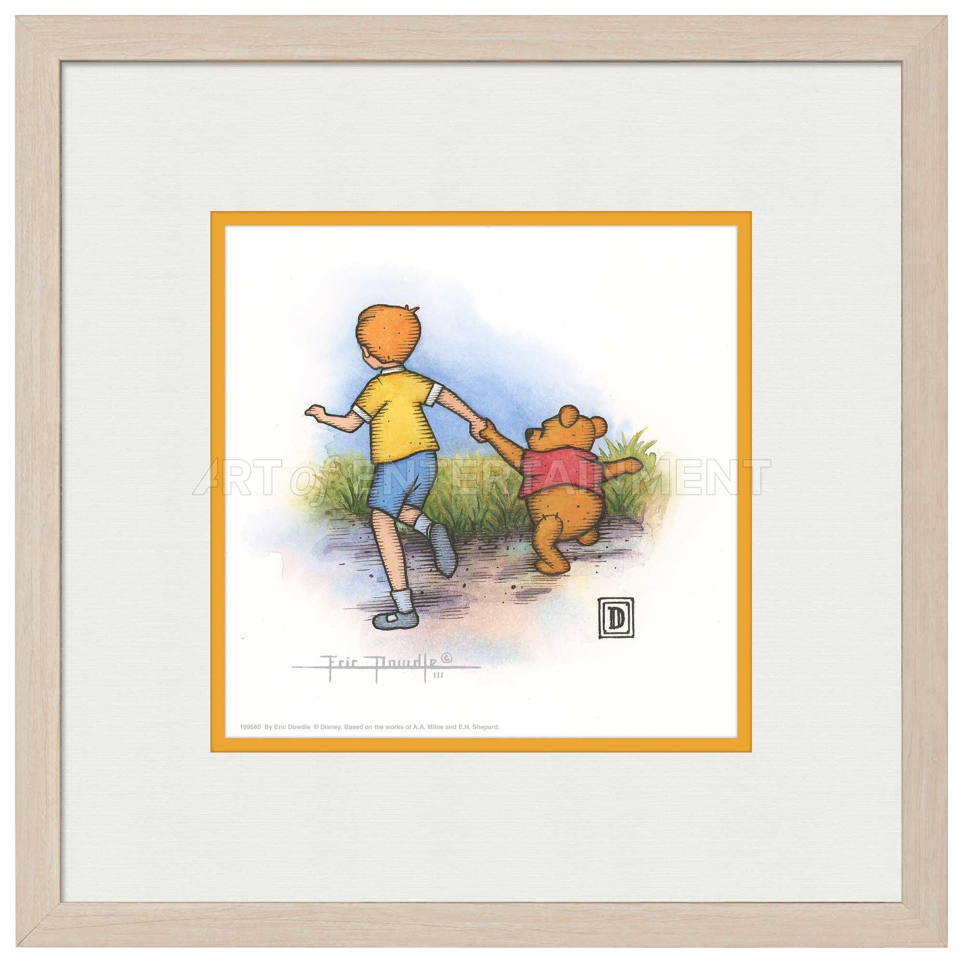 Christopher Robin and Winnie the Pooh Holding Hands - 15" x 15" Framed Paper Print - Art Of Entertainment