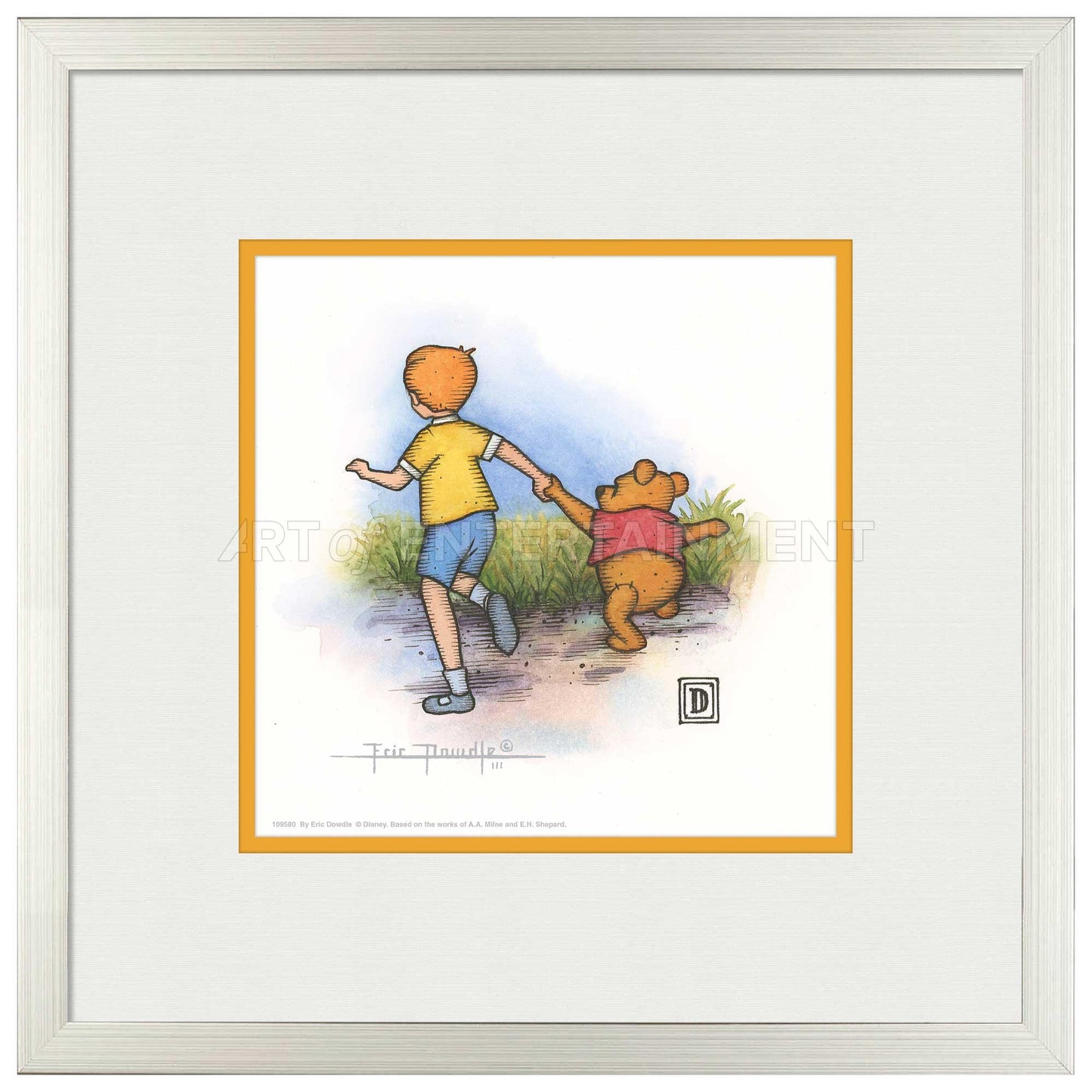 Christopher Robin and Winnie the Pooh Holding Hands - 15" x 15" Framed Paper Print - Art Of Entertainment