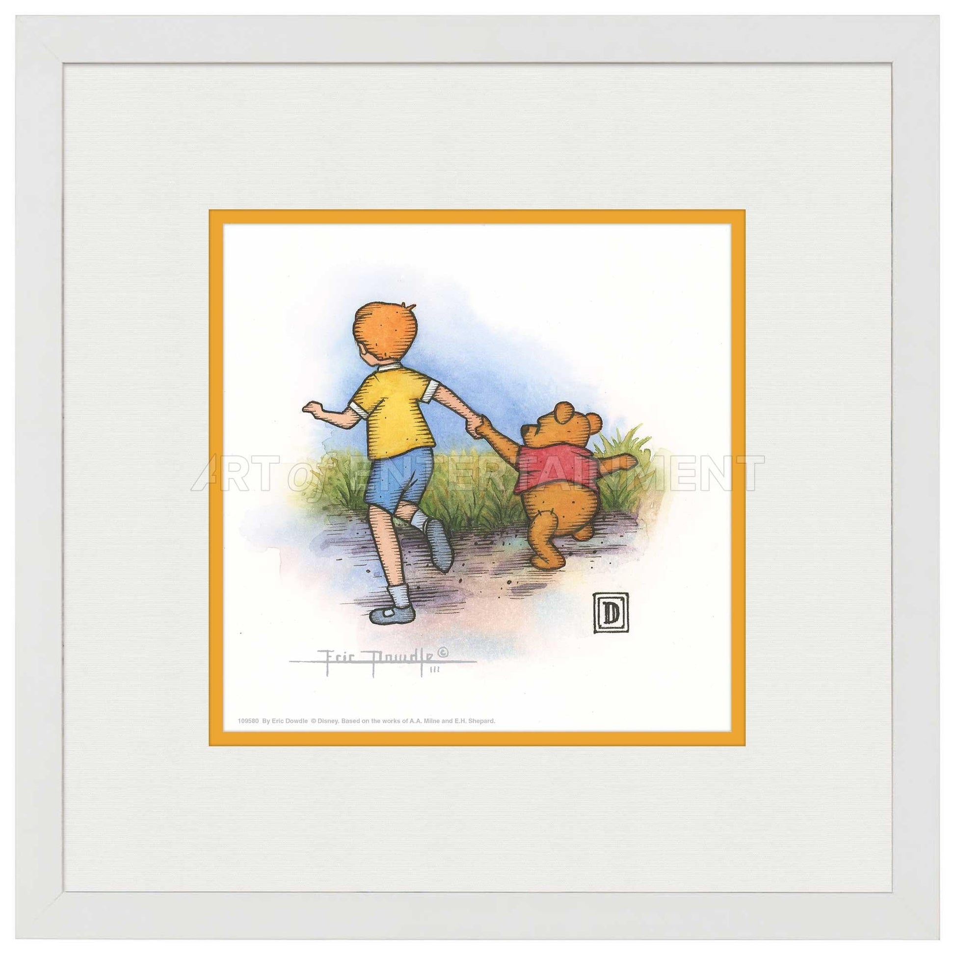 Christopher Robin and Winnie the Pooh Holding Hands - 15" x 15" Framed Paper Print - Art Of Entertainment