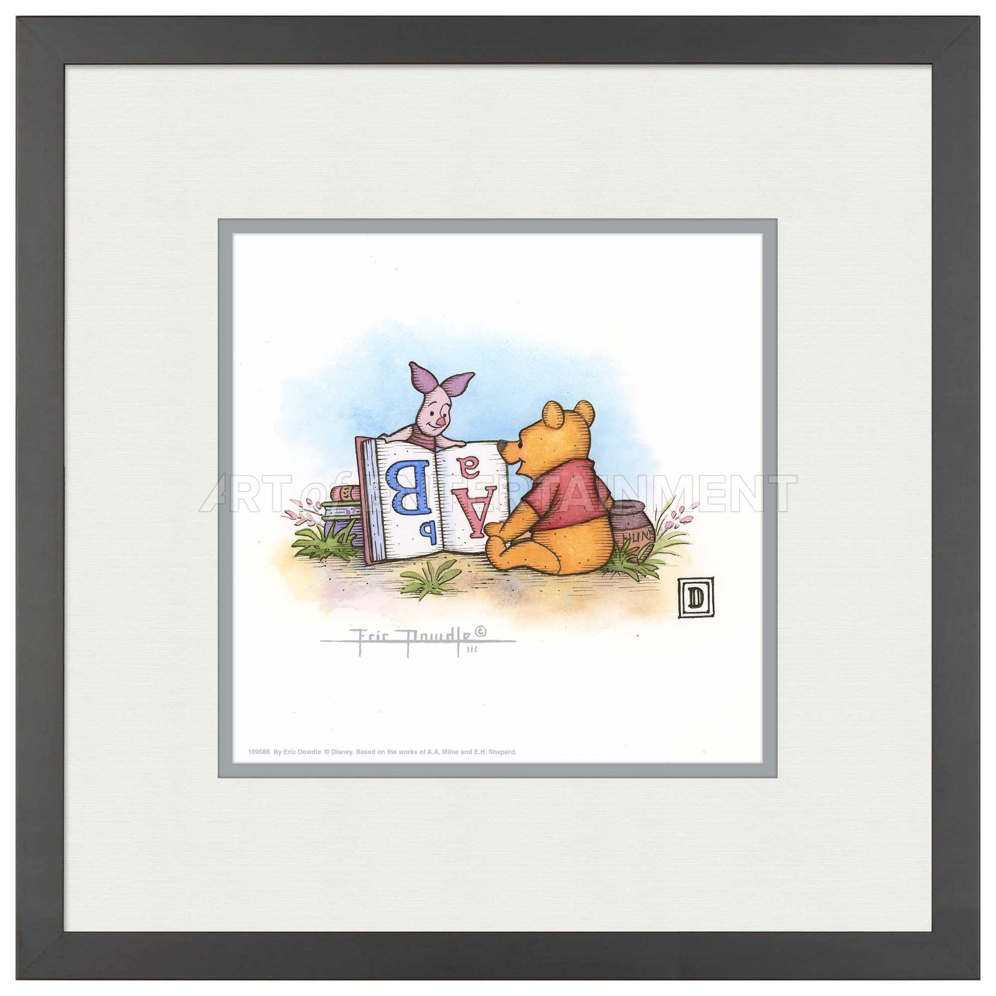 Winnie the Pooh and Piglet Reading - 15" x 15" Framed Paper Print - Art Of Entertainment