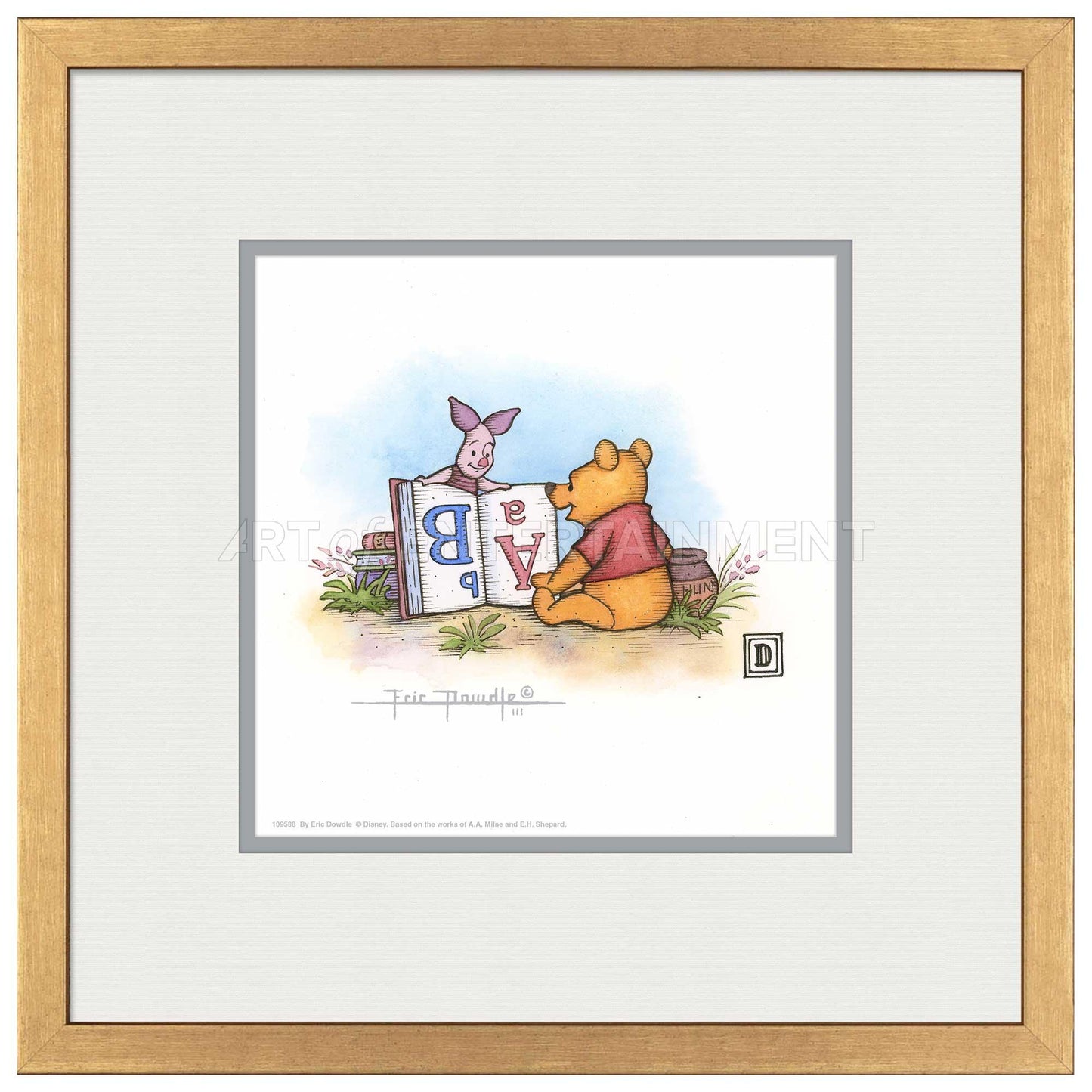 Winnie the Pooh and Piglet Reading - 15" x 15" Framed Paper Print - Art Of Entertainment