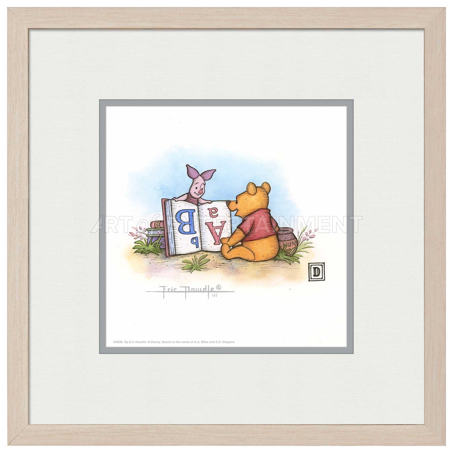Winnie the Pooh and Piglet Reading - 15" x 15" Framed Paper Print - Art Of Entertainment