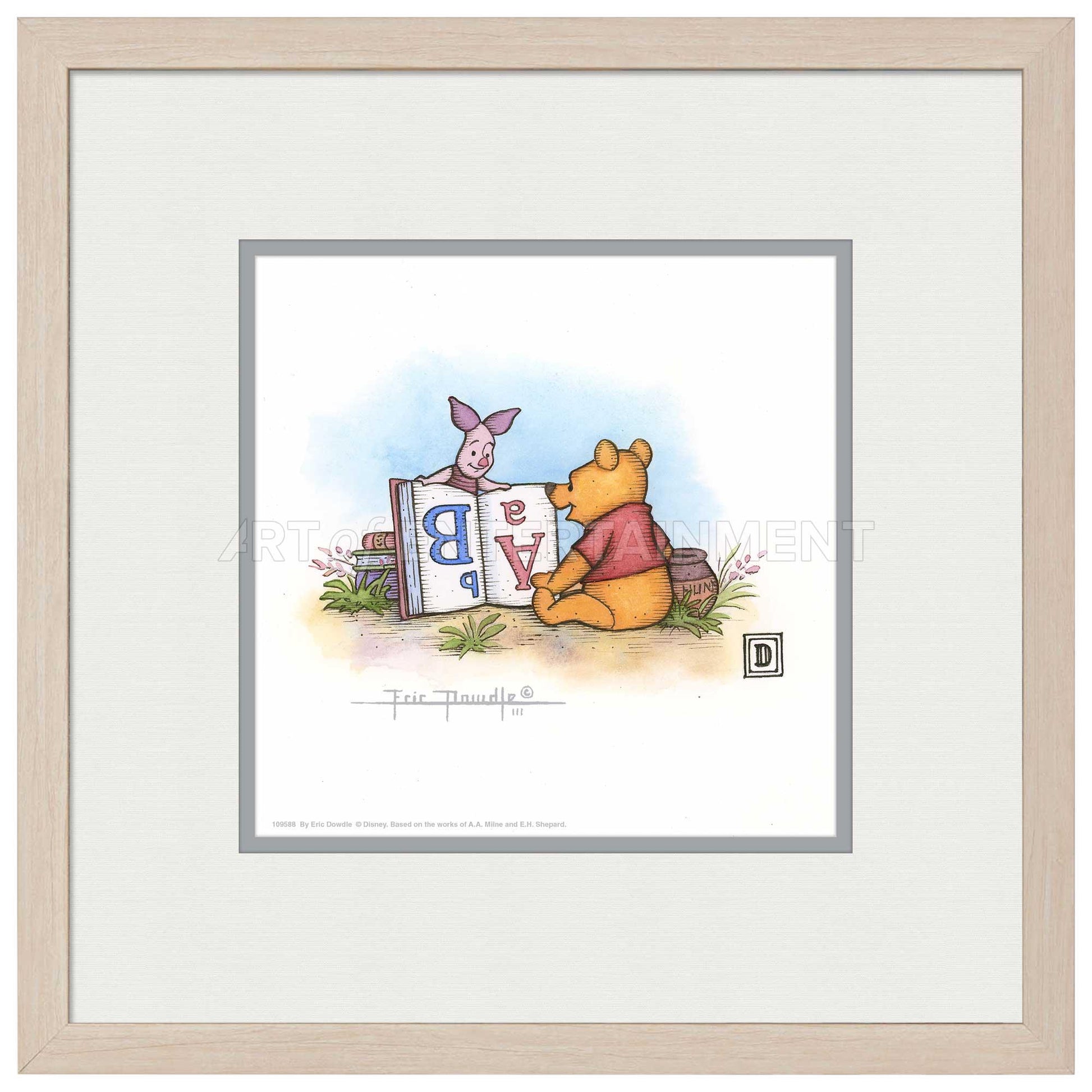 Winnie the Pooh and Piglet Reading - 15" x 15" Framed Paper Print - Art Of Entertainment