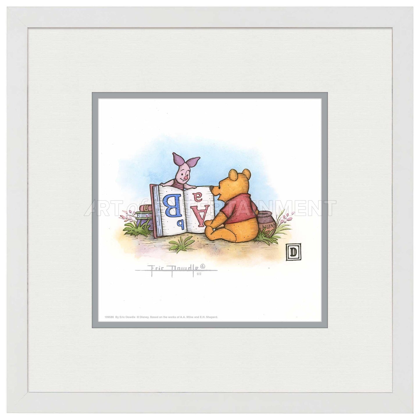 Winnie the Pooh and Piglet Reading - 15" x 15" Framed Paper Print - Art Of Entertainment