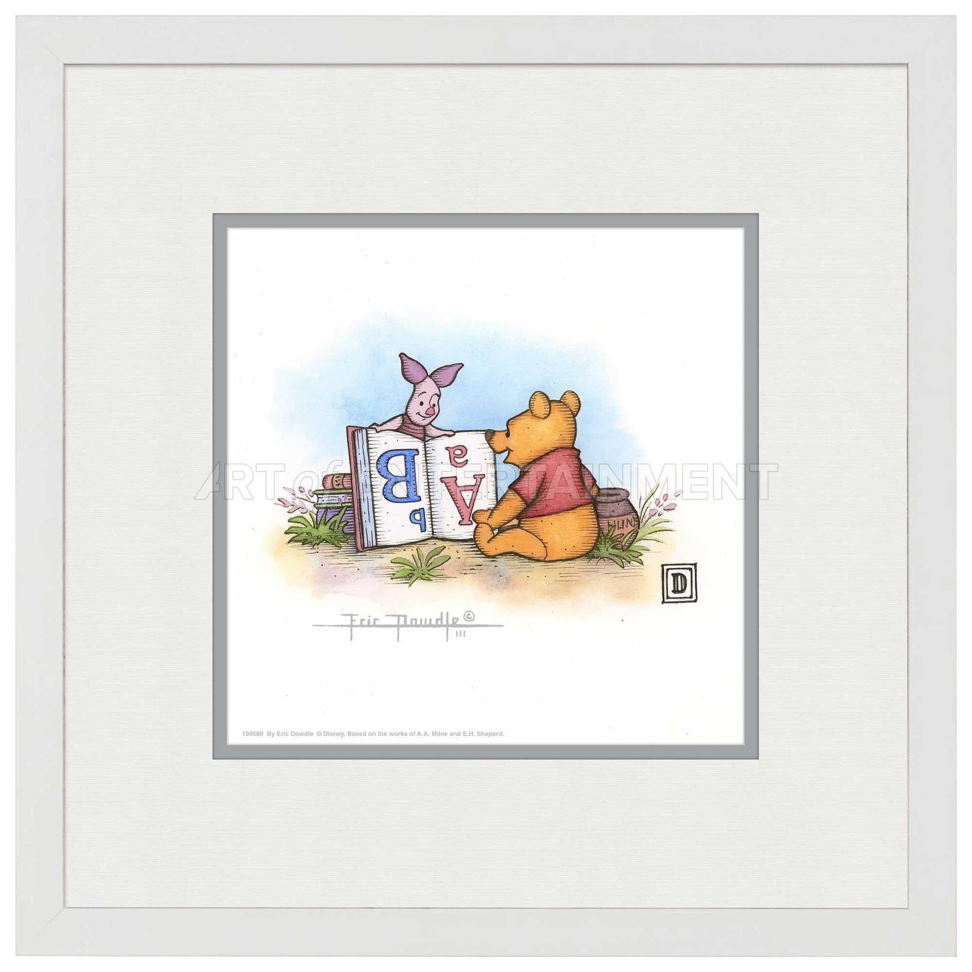 Winnie the Pooh and Piglet Reading - 15" x 15" Framed Paper Print - Art Of Entertainment