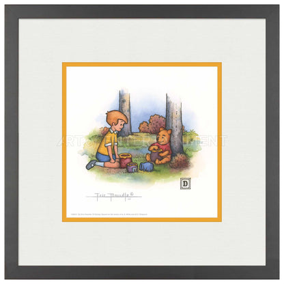 Christopher Robin and Winnie the Pooh Eating Honey - 15" x 15" Framed Paper Print - Art Of Entertainment