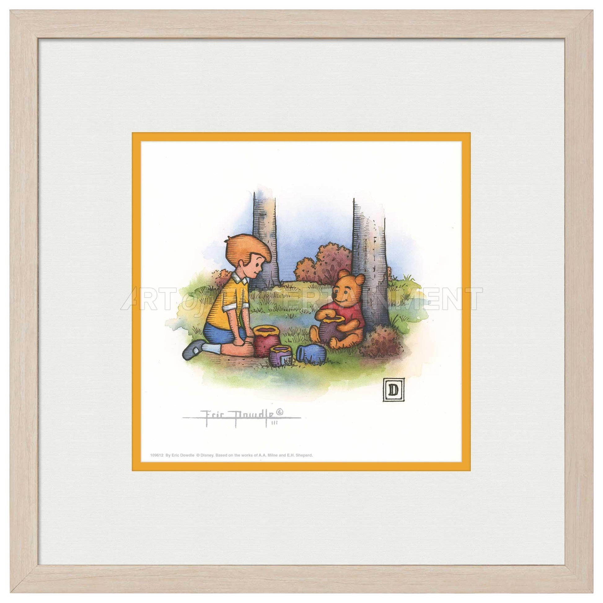 Christopher Robin and Winnie the Pooh Eating Honey - 15" x 15" Framed Paper Print - Art Of Entertainment