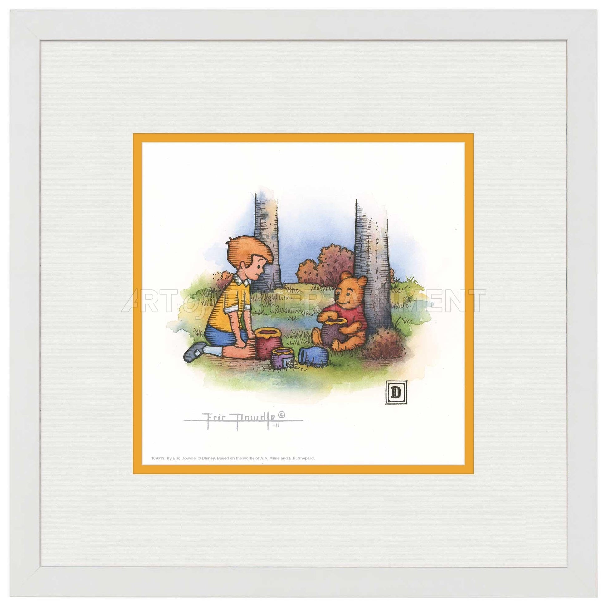 Christopher Robin and Winnie the Pooh Eating Honey - 15" x 15" Framed Paper Print - Art Of Entertainment