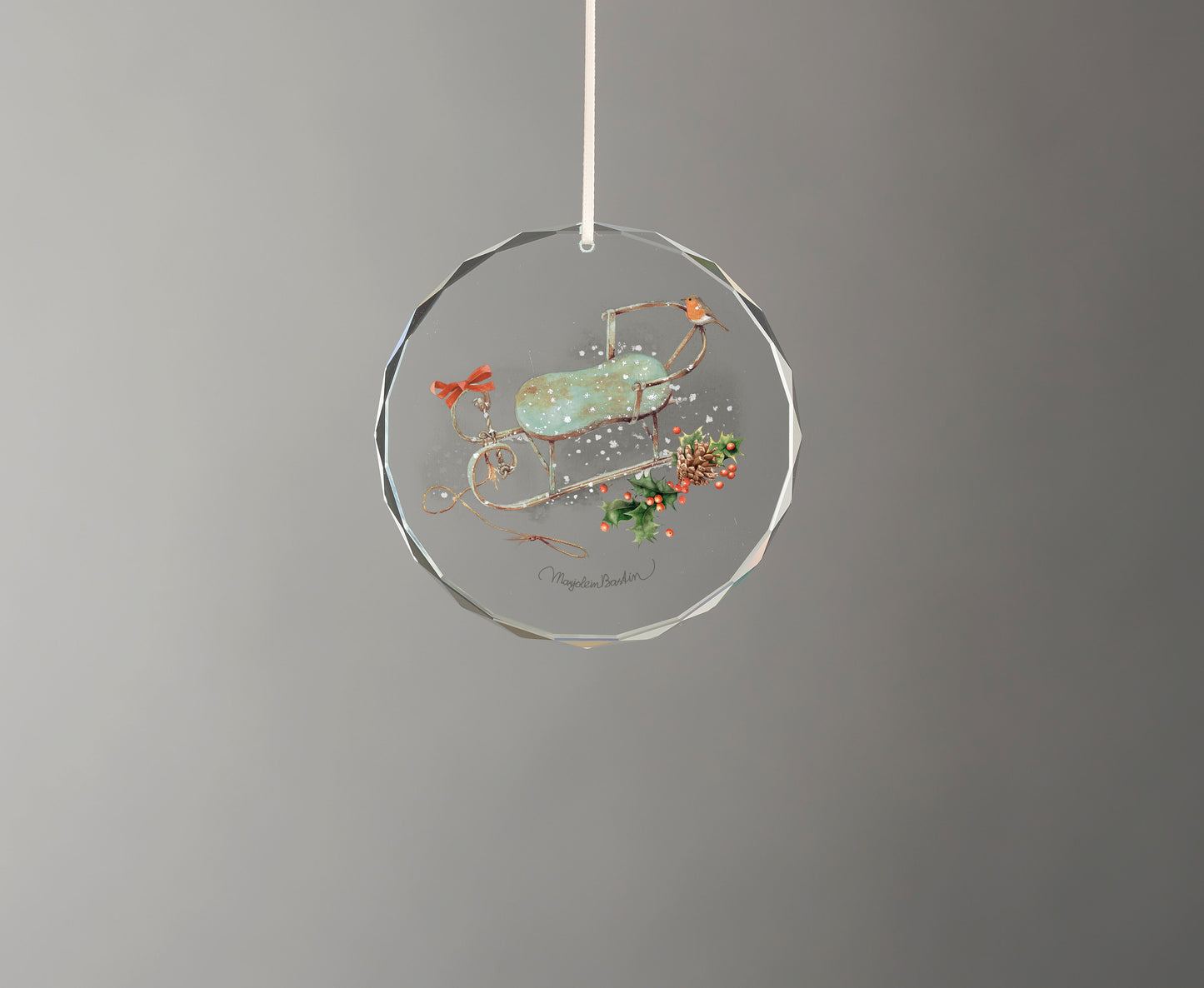 Antique Sled - Round Glass Ornament