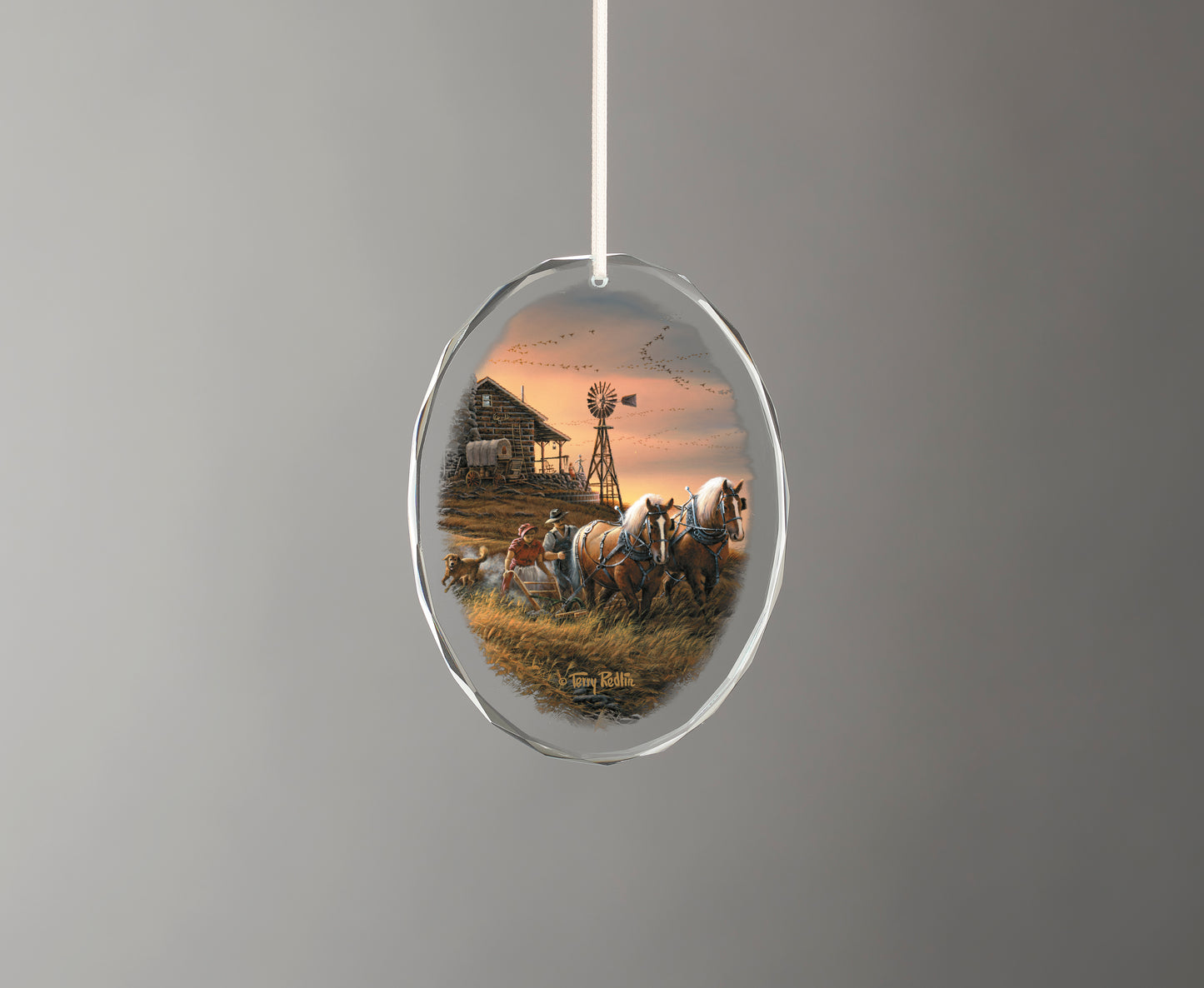 For Amber Waves of Grain - 3.5" x 3" Oval Glass Ornament