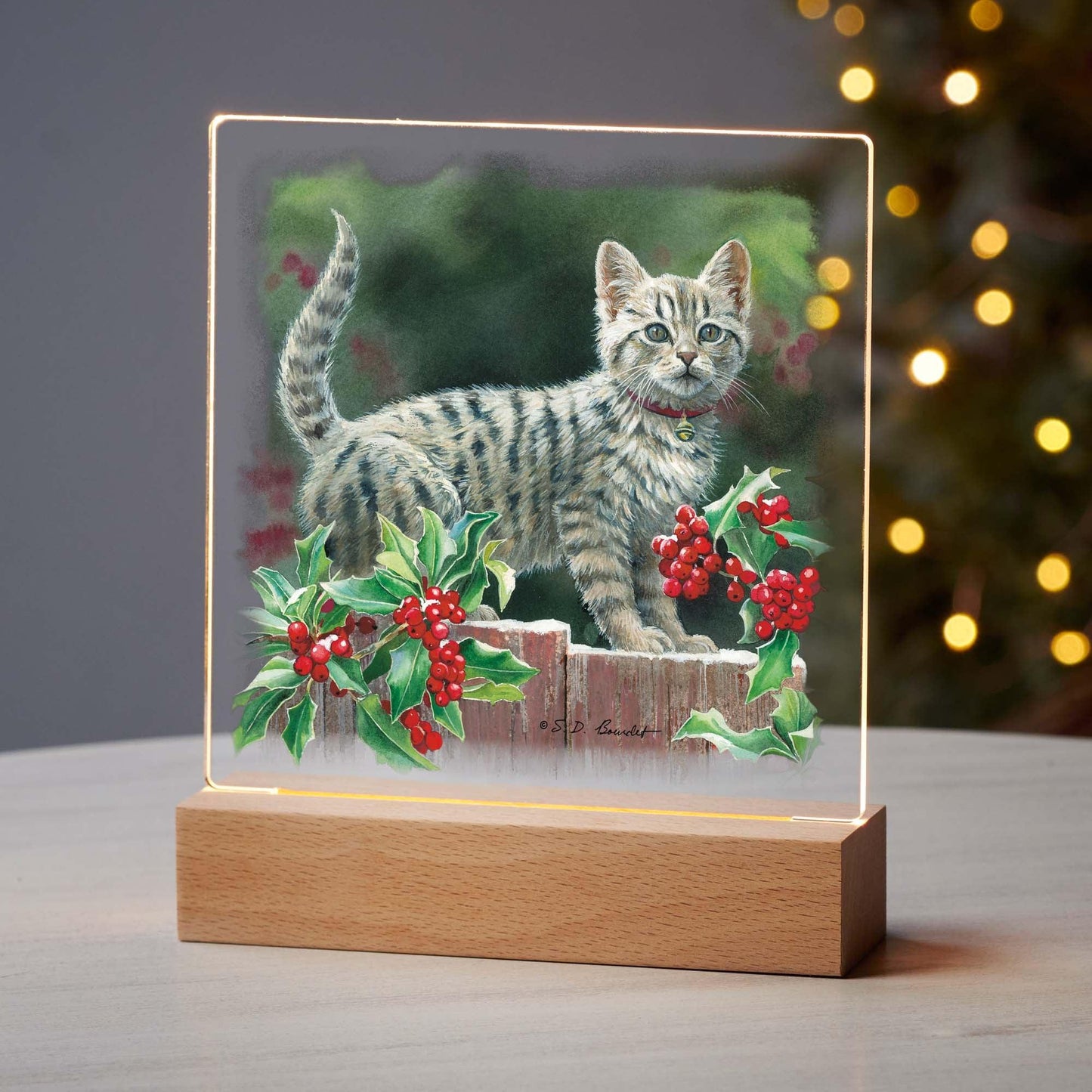 Kitten and Holly - Acrylic Night Light