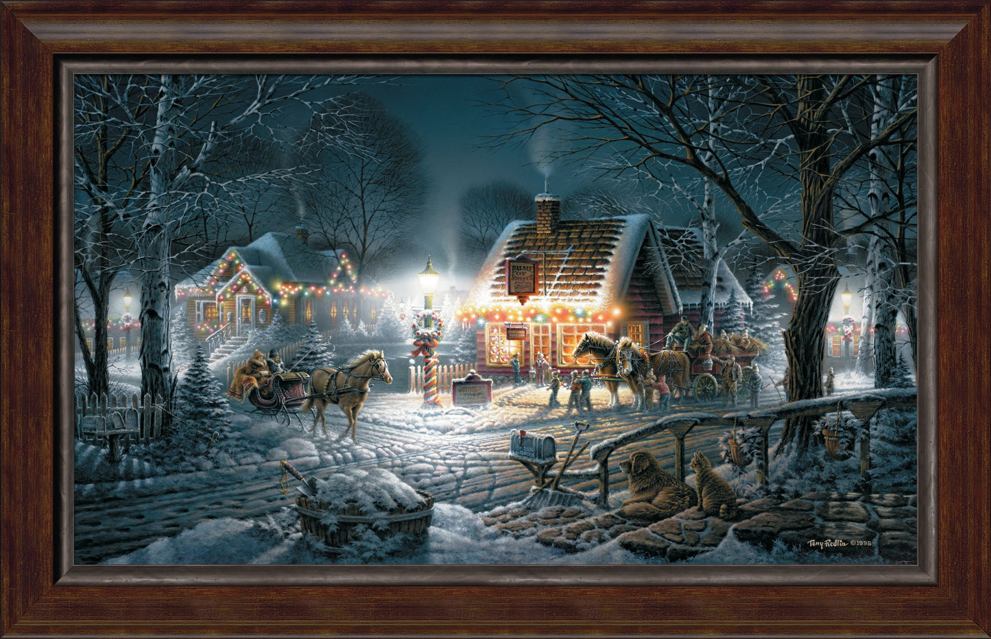 Framed painting of Christmas at night 