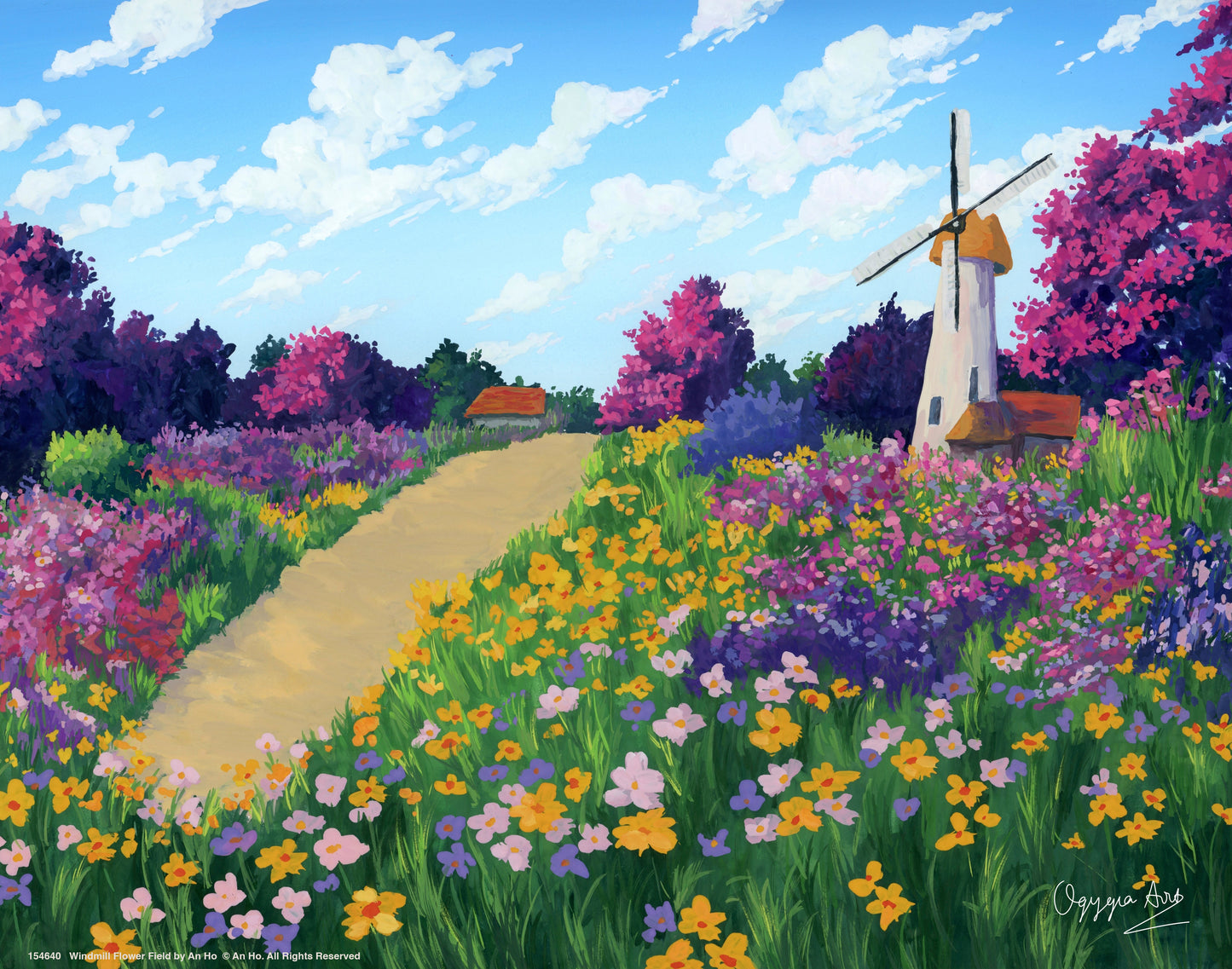 Windmill Flower Field - Art Prints