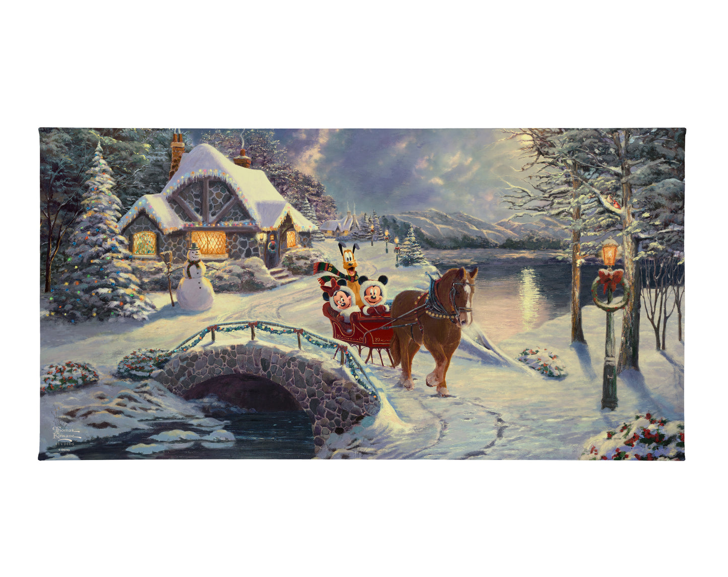 Disney Mickey and Minnie Evening Sleigh Ride - 16" x 31" Gallery Wrapped Canvas
