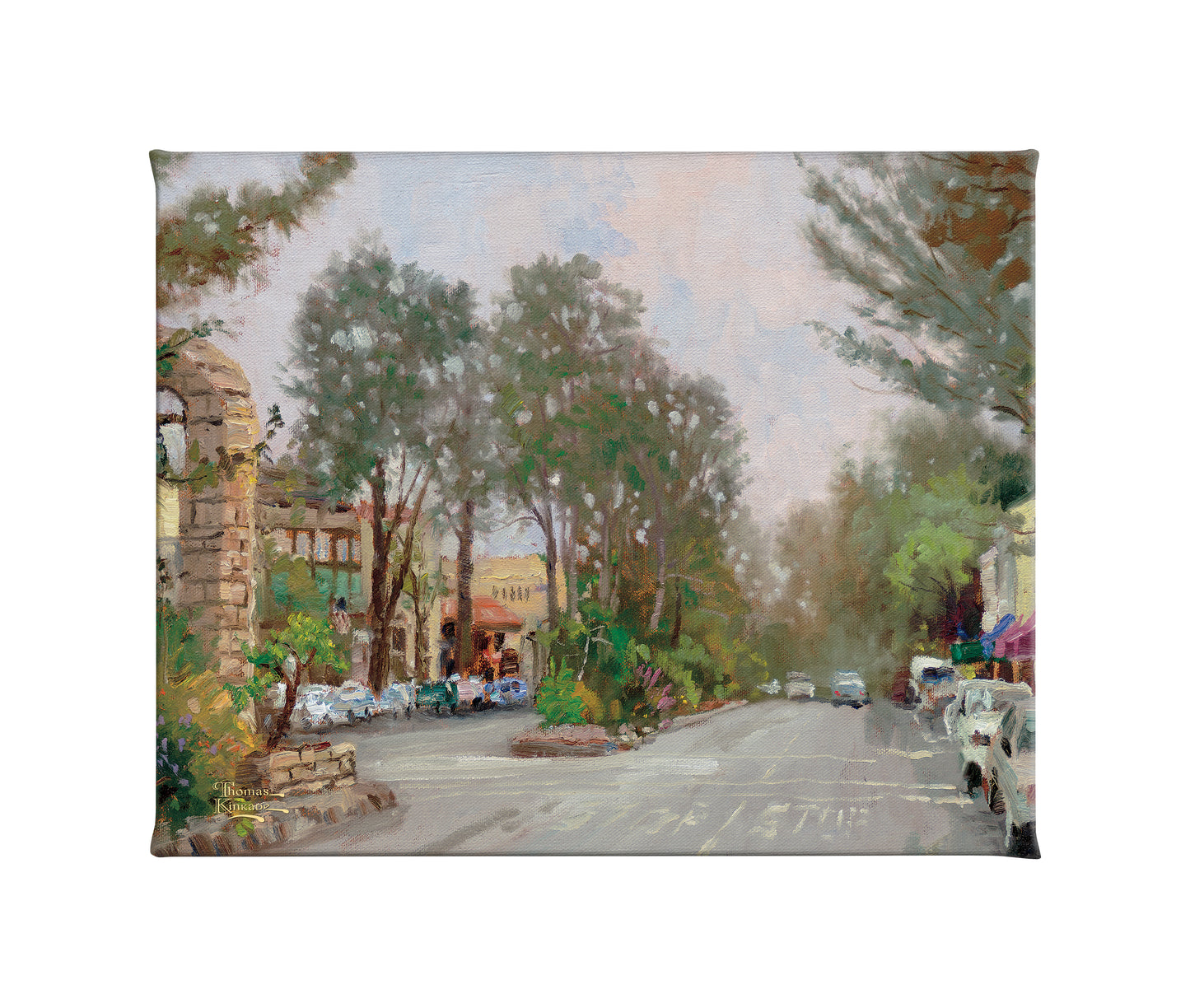Carmel, Ocean Avenue on a Rainy Afternoon - 8" x 10" Gallery Wrapped Canvas