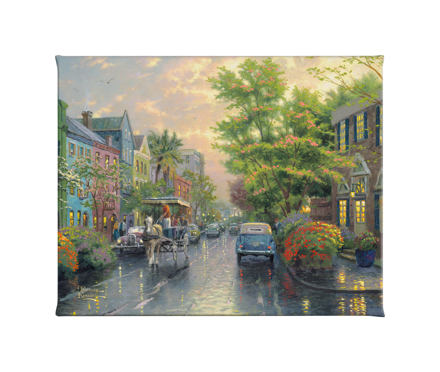 Charleston, Sunset on Rainbow Row - 8" x 10" Gallery Wrapped Canvas