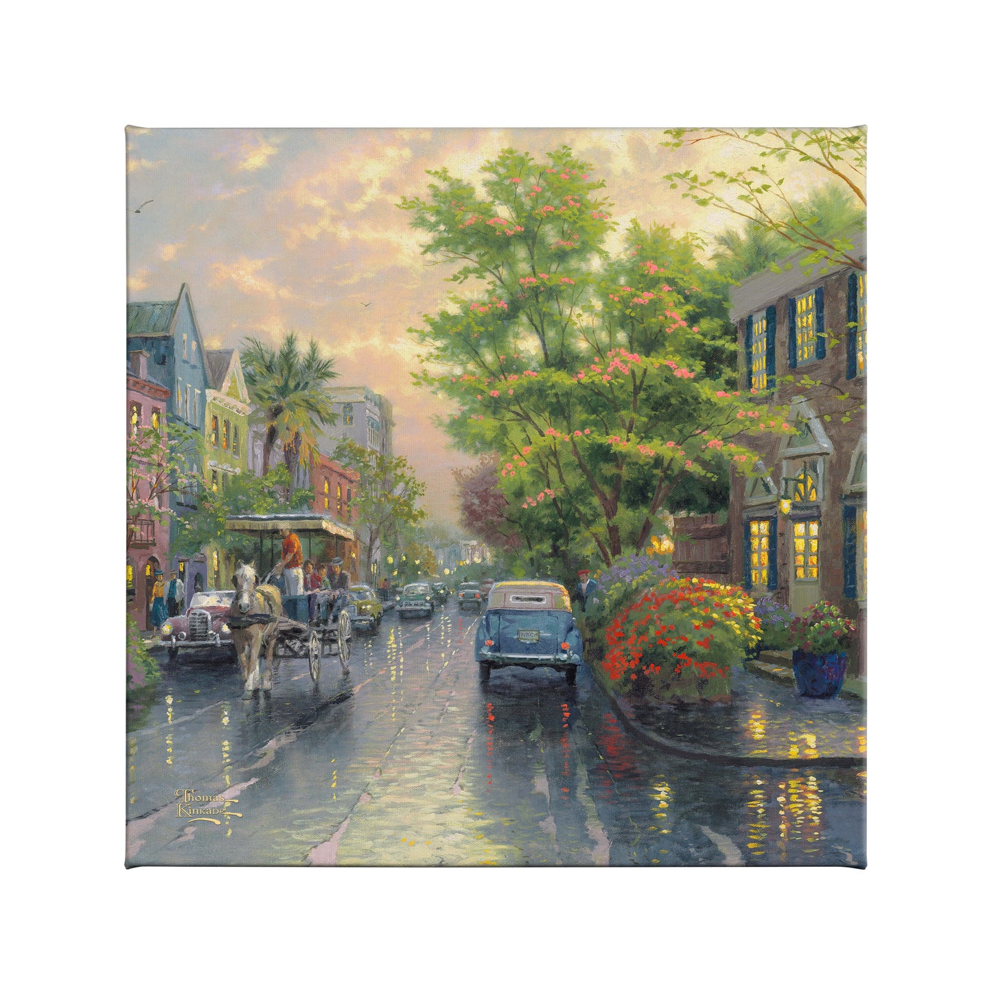 Charleston, Sunset on Rainbow Row - 14" x 14" Gallery Wrapped Canvas