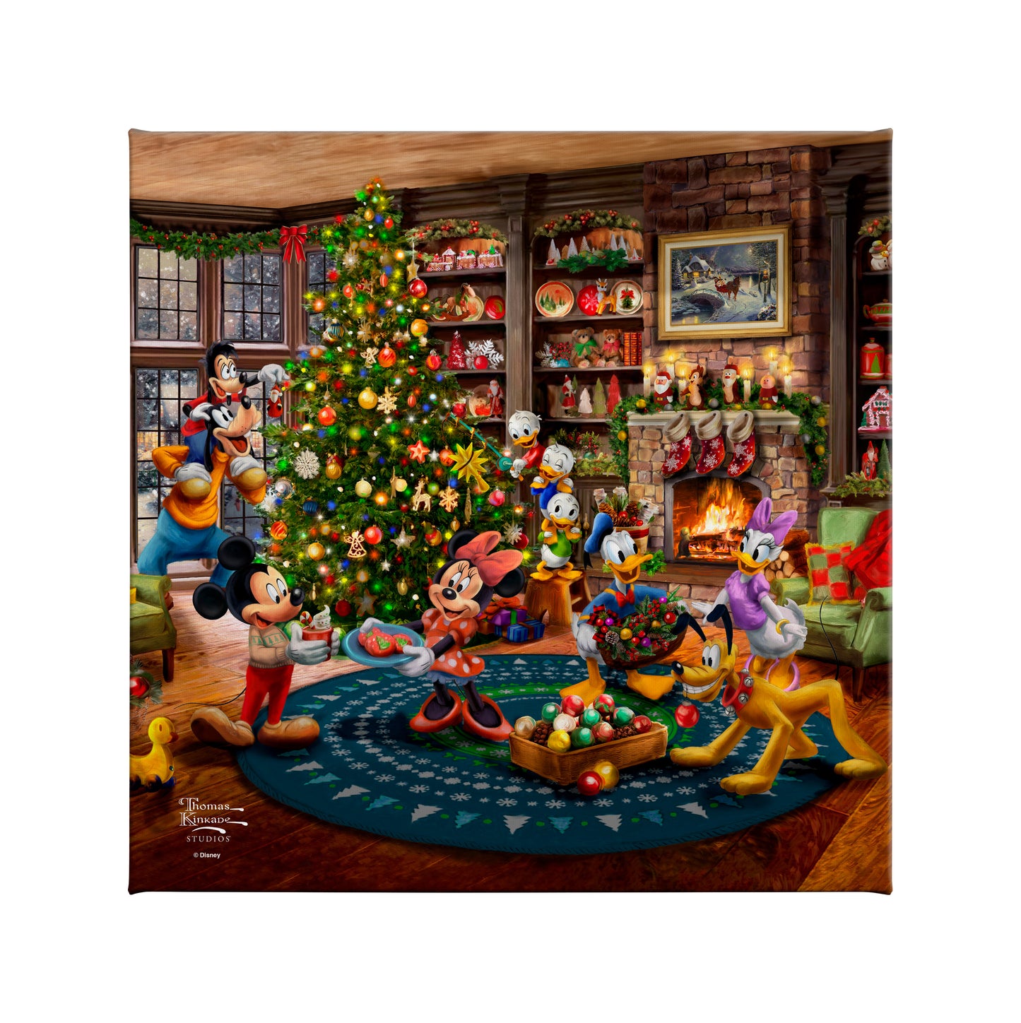 Disney Mickey and Minnie Trimming the Tree - 14" x 14" Gallery Wrapped Canvas