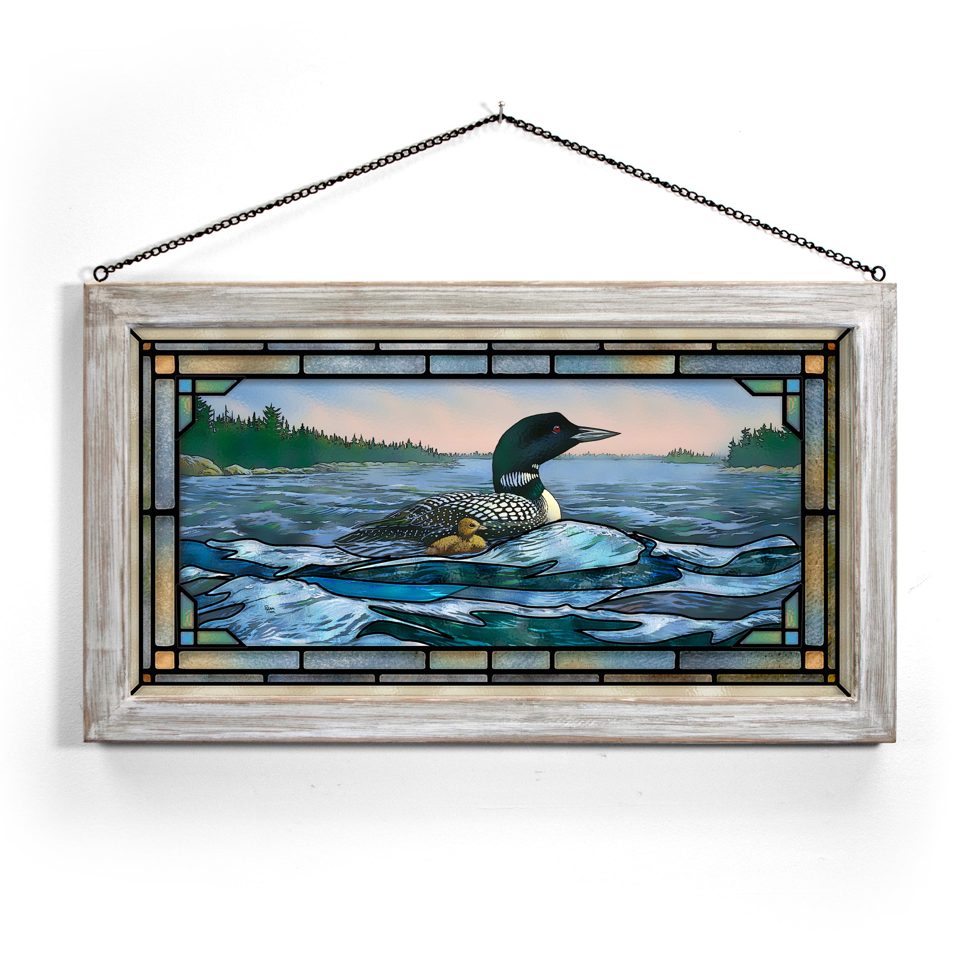 Framed loon in waters