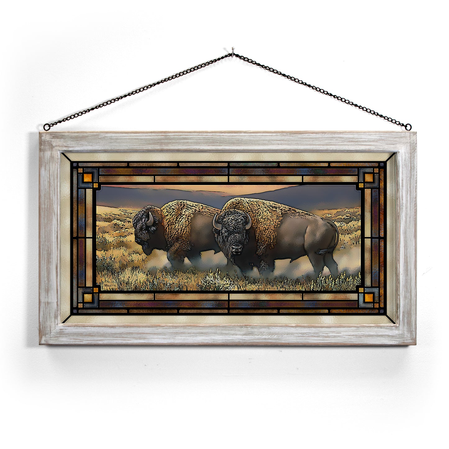 Dusty Plains—Bison - 13" x 23" Stained Glass Art