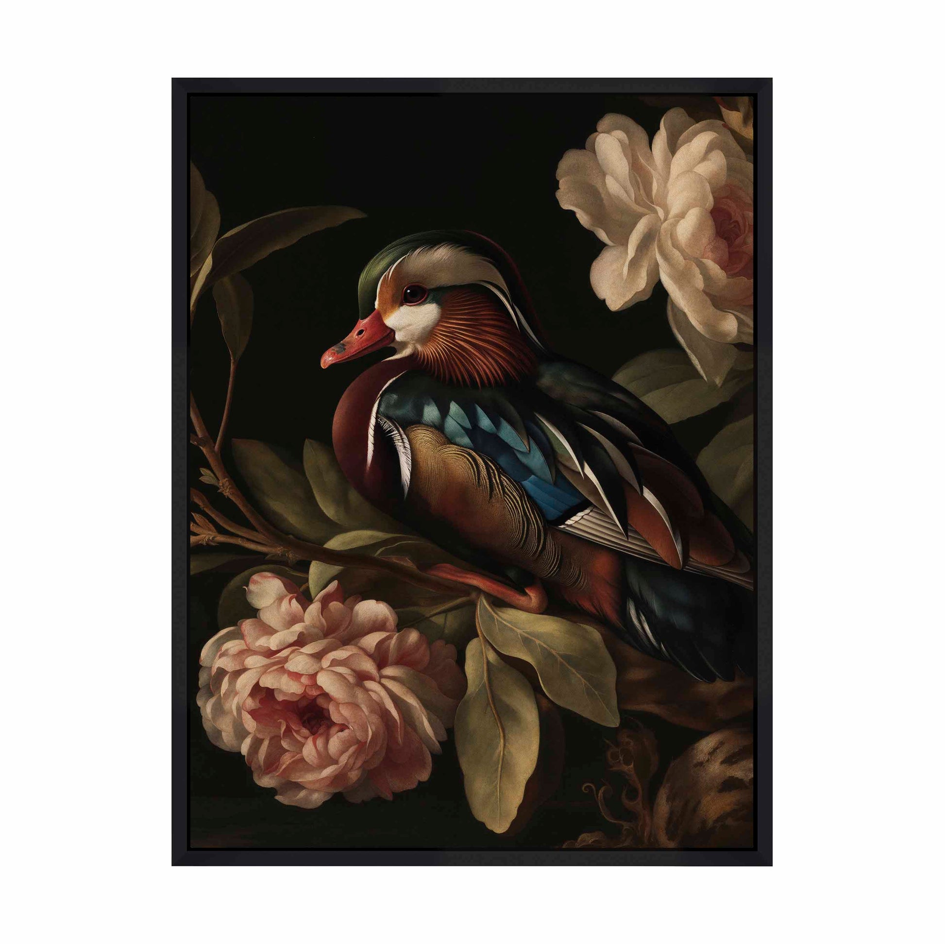 172316_FCW Opulent Harmony - Wood Duck with Blossoms    9X12 Black Framed Gallery Wrap Canvas.jpg