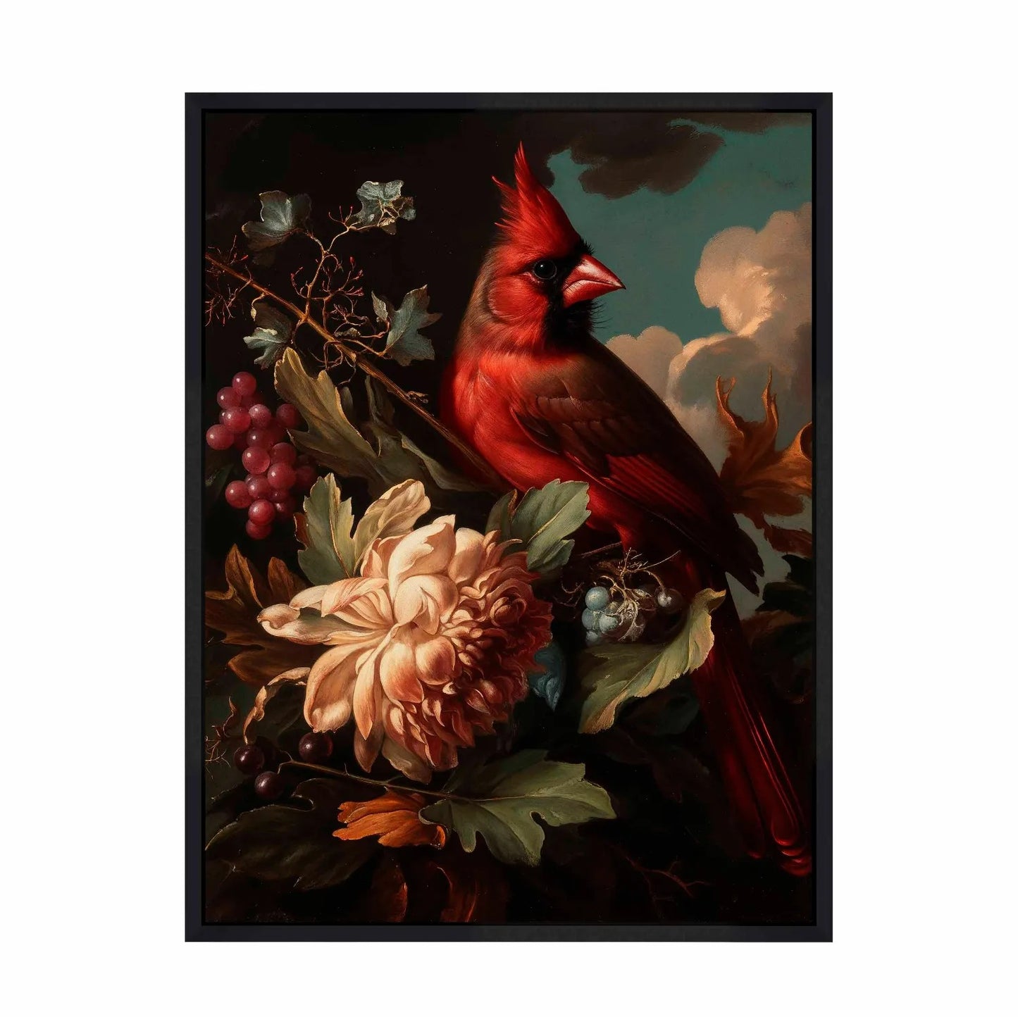 Crimson Majesty - Cardinal Amongst Blooms - Gallery Wrapped Canvas