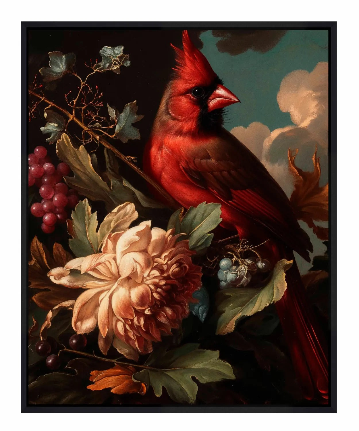 Crimson Majesty - Cardinal Amongst Blooms - Gallery Wrapped Canvas