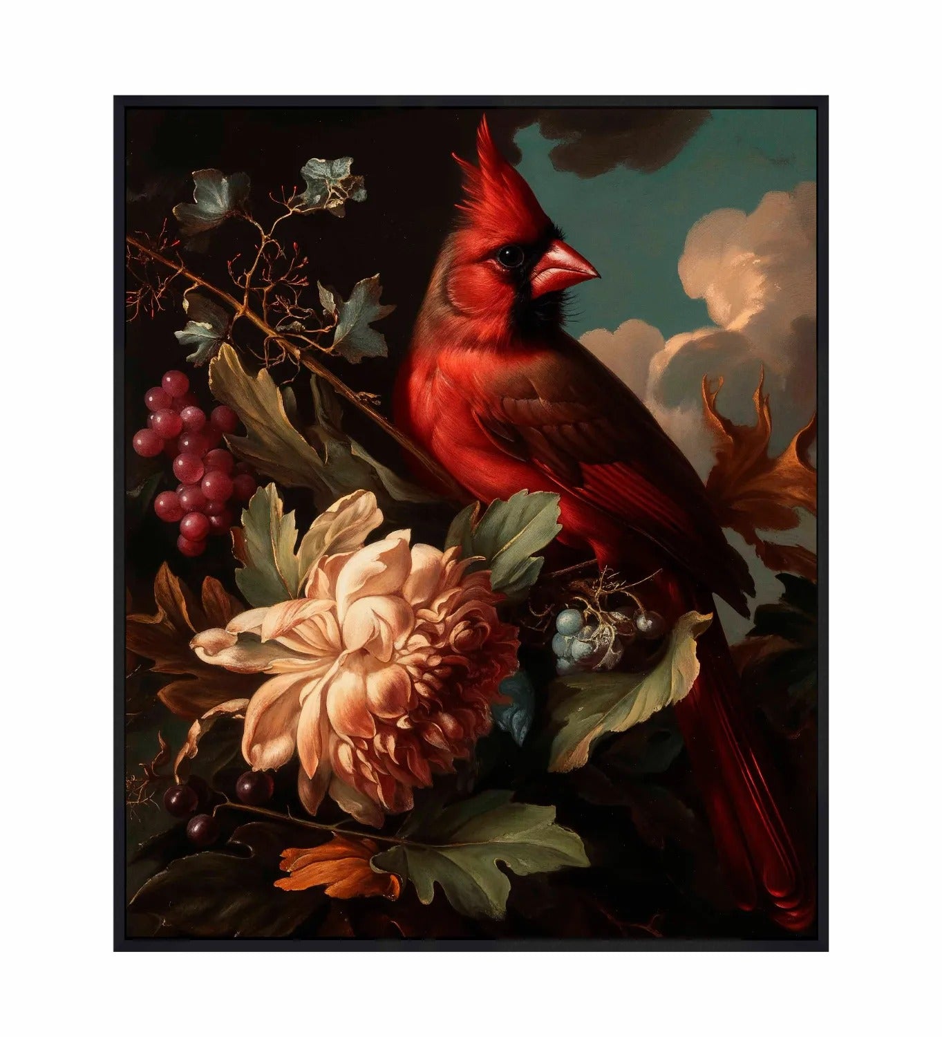 Crimson Majesty - Cardinal Amongst Blooms - Gallery Wrapped Canvas