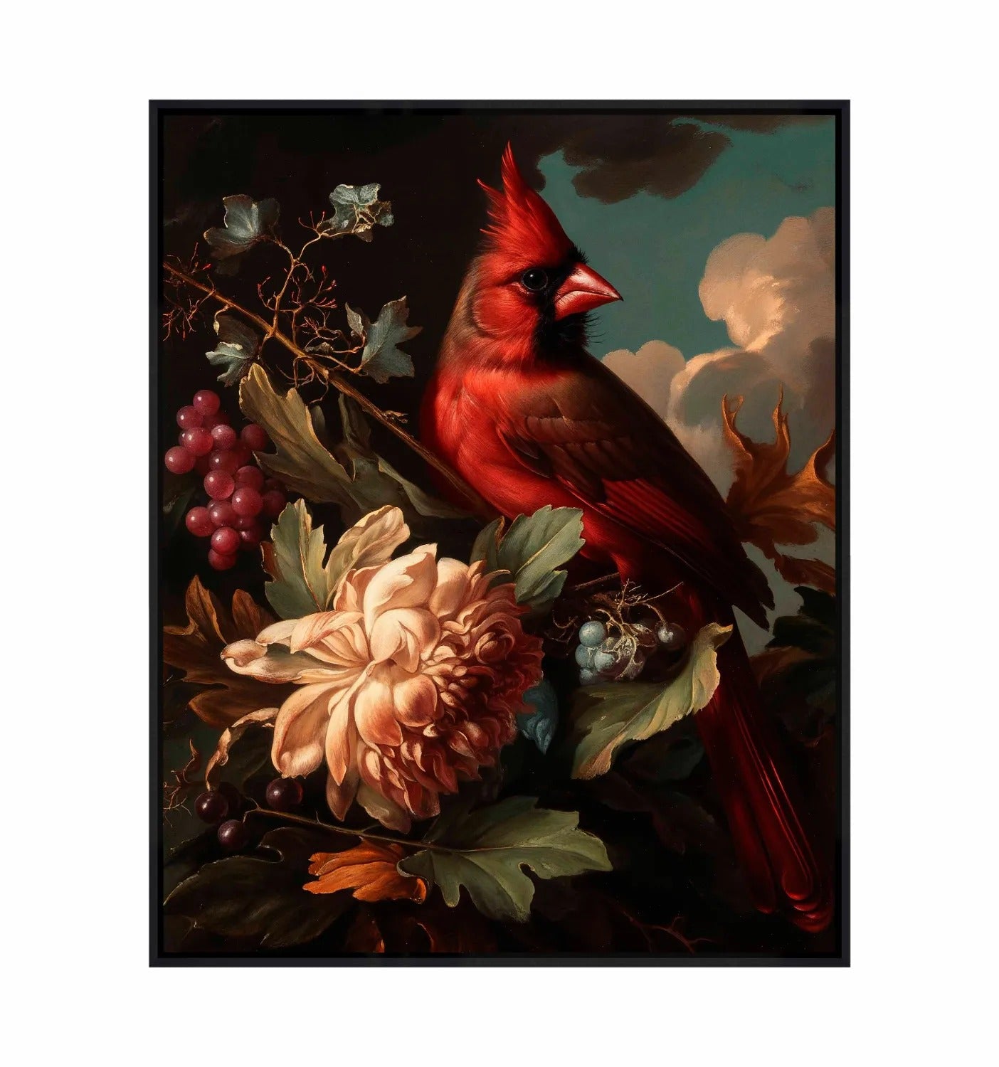 Crimson Majesty - Cardinal Amongst Blooms - Gallery Wrapped Canvas