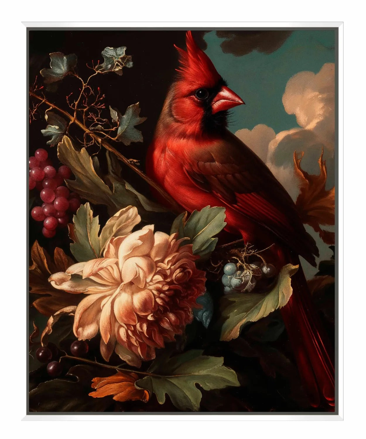 Crimson Majesty - Cardinal Amongst Blooms - Gallery Wrapped Canvas