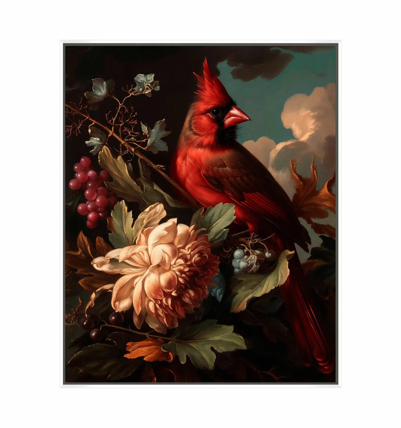 Crimson Majesty - Cardinal Amongst Blooms - Gallery Wrapped Canvas