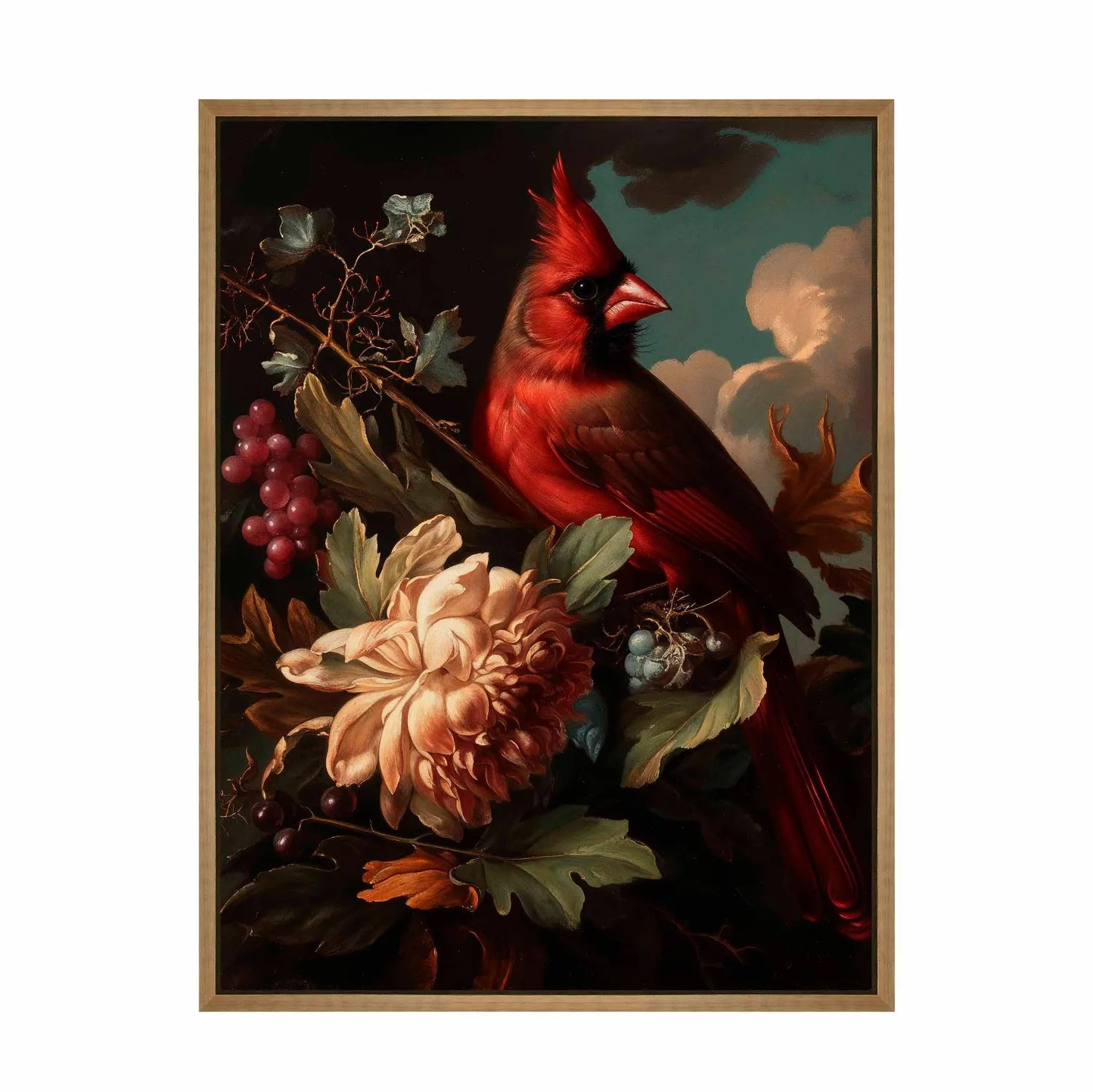 Crimson Majesty - Cardinal Amongst Blooms - Gallery Wrapped Canvas