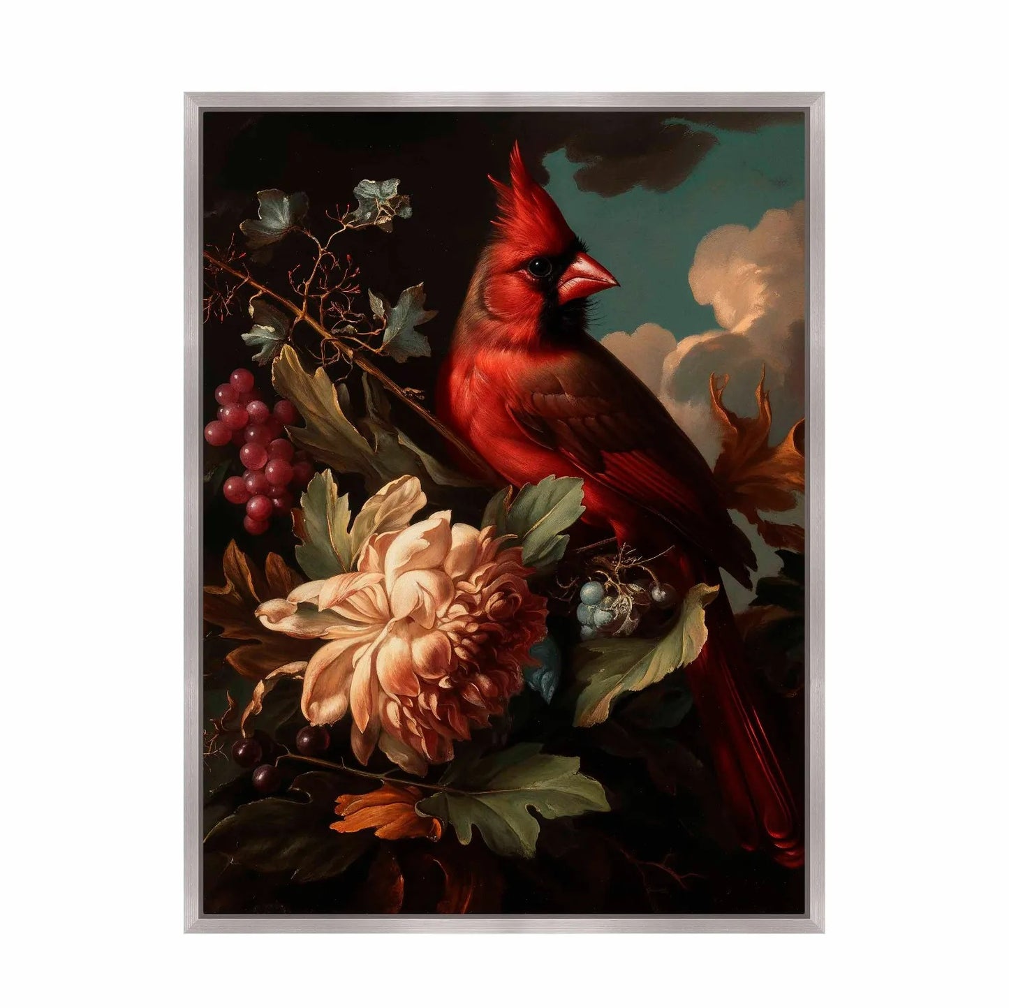 Crimson Majesty - Cardinal Amongst Blooms - Gallery Wrapped Canvas