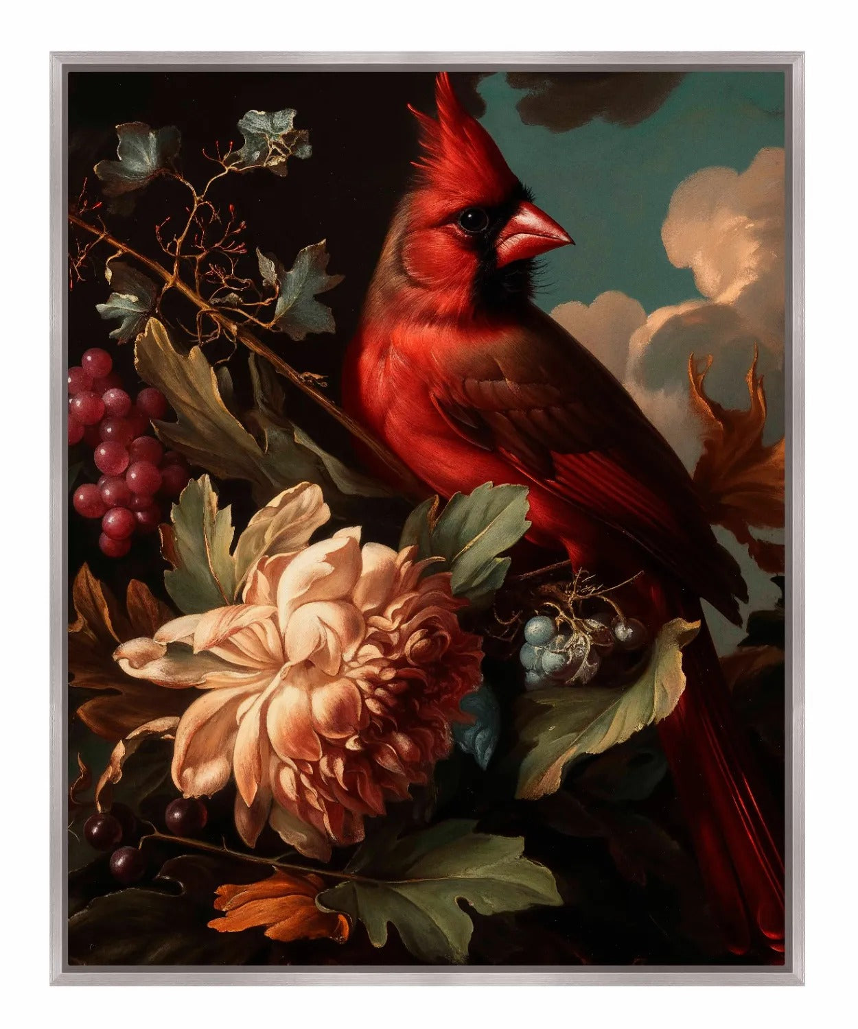 Crimson Majesty - Cardinal Amongst Blooms - Gallery Wrapped Canvas