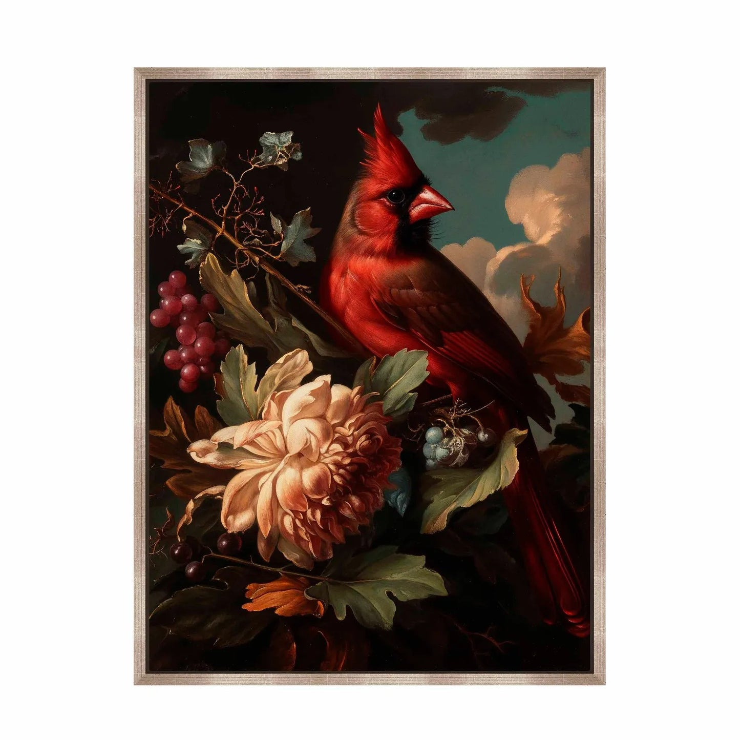 Crimson Majesty - Cardinal Amongst Blooms - Gallery Wrapped Canvas