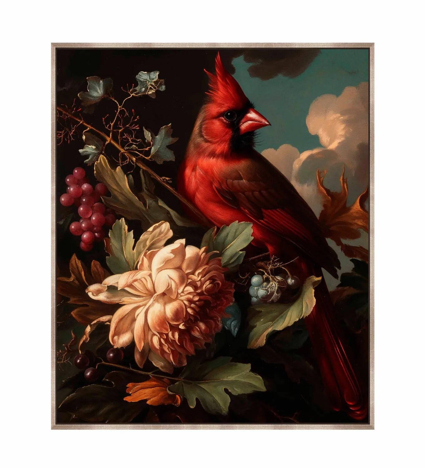 Crimson Majesty - Cardinal Amongst Blooms - Gallery Wrapped Canvas