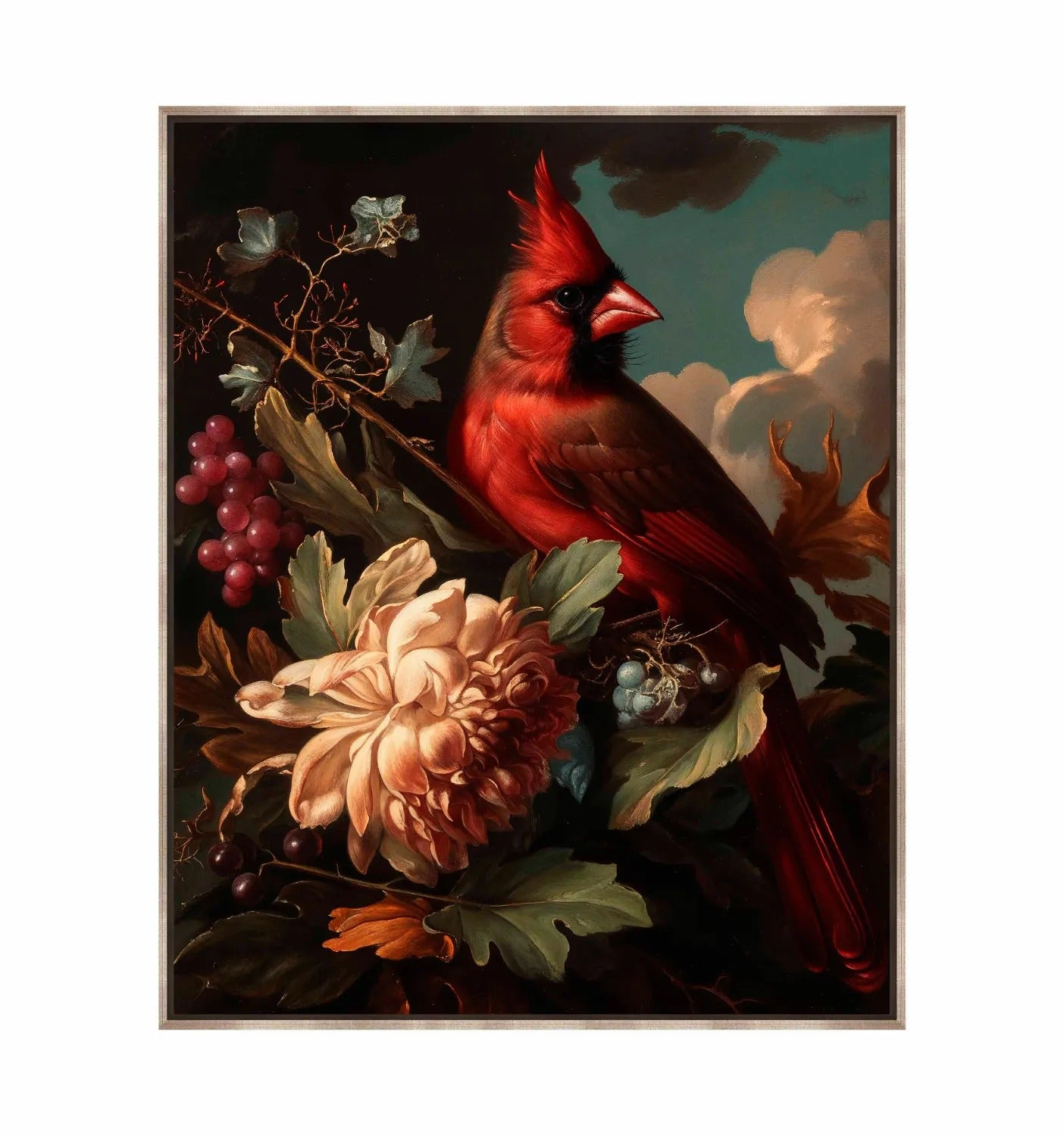 Crimson Majesty - Cardinal Amongst Blooms - Gallery Wrapped Canvas
