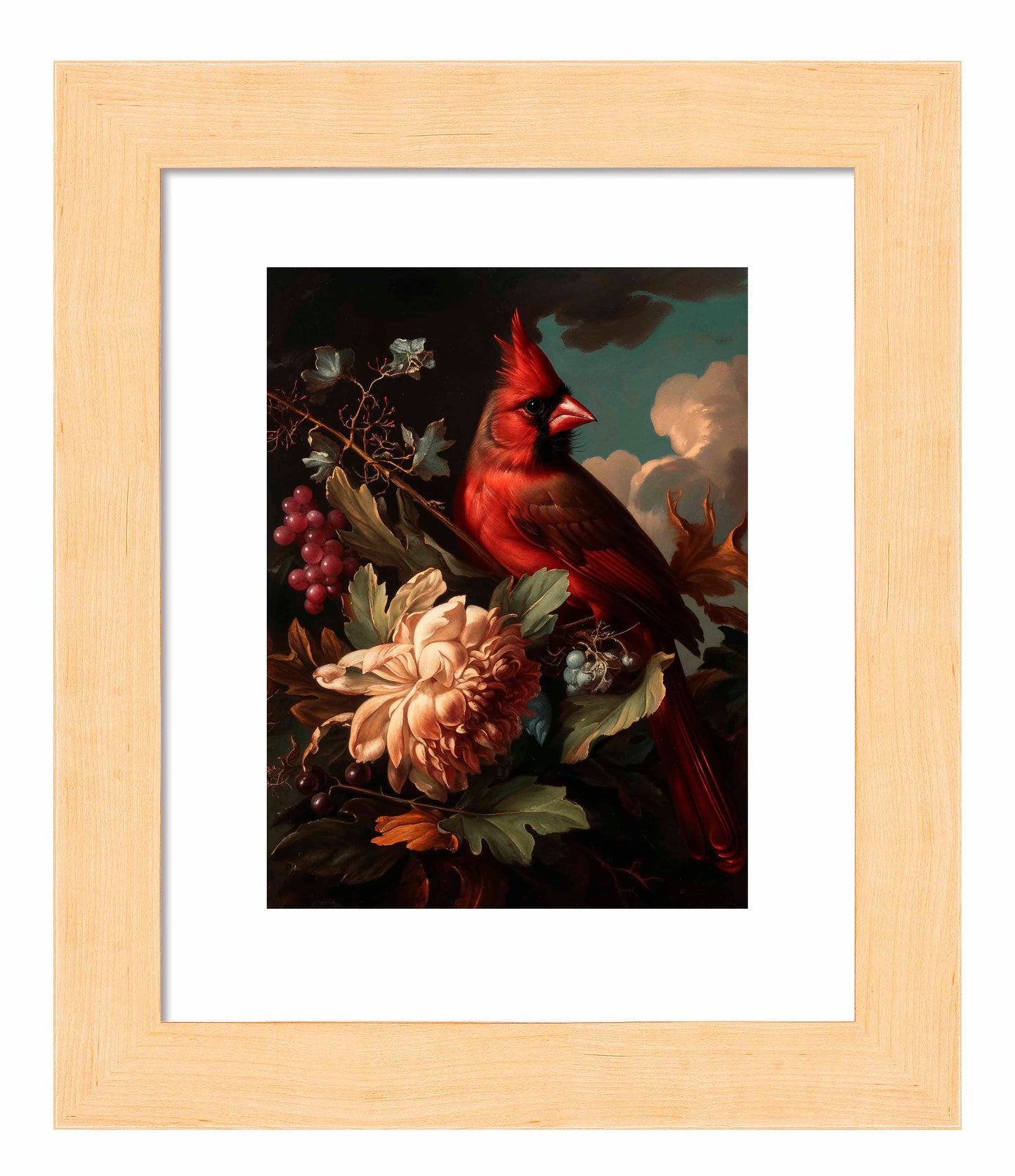 Crimson Majesty - Cardinal Amongst Blooms - Art Prints
