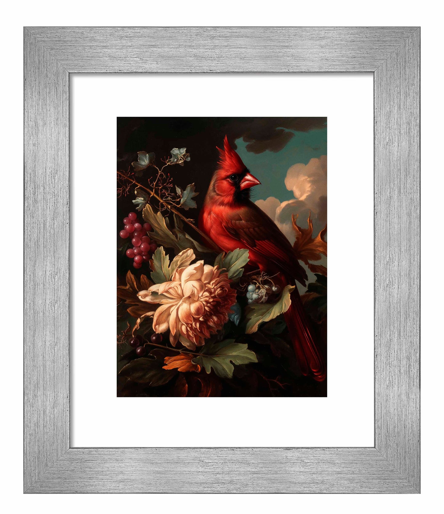Crimson Majesty - Cardinal Amongst Blooms - Art Prints