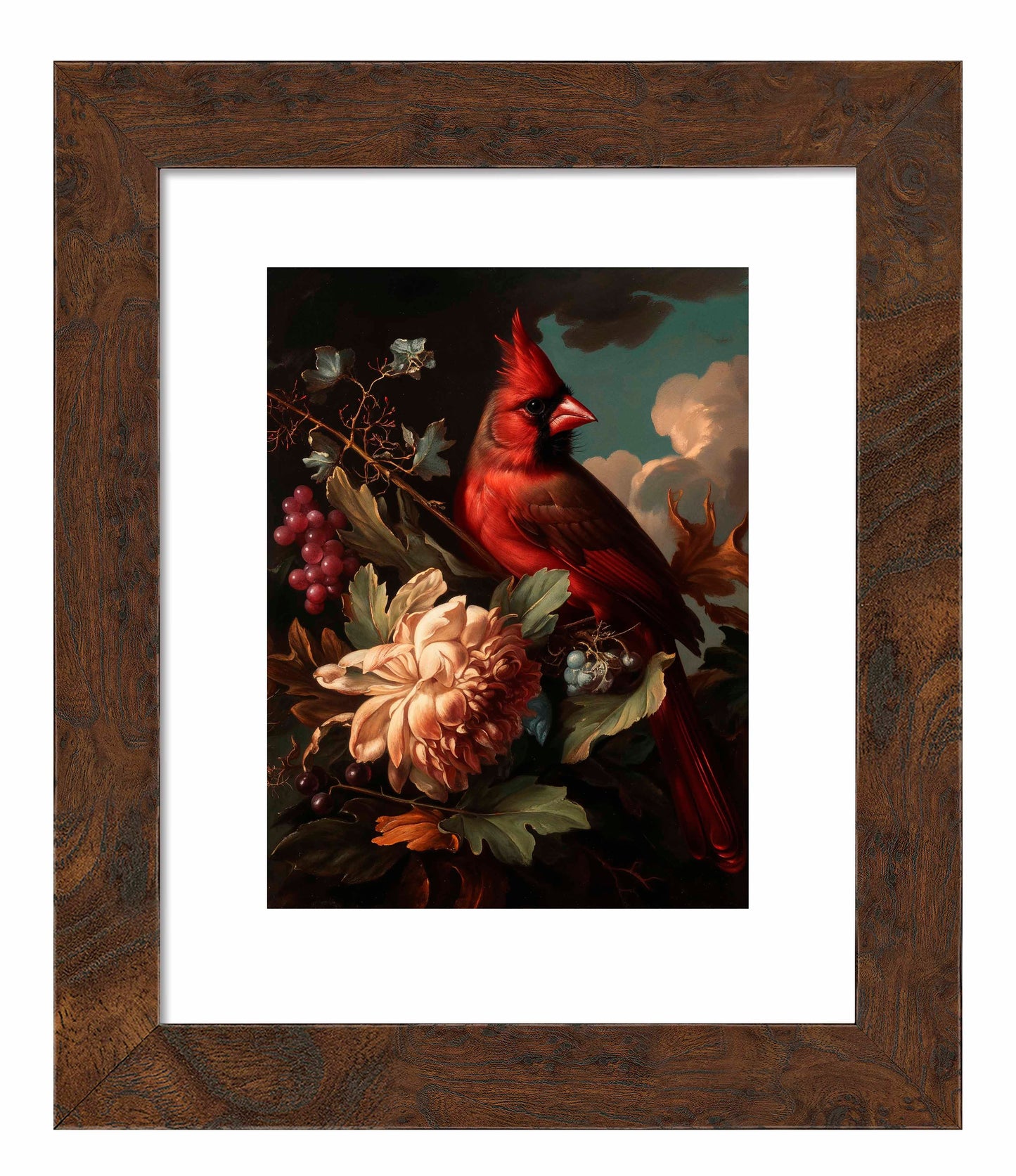 Crimson Majesty - Cardinal Amongst Blooms - Art Prints