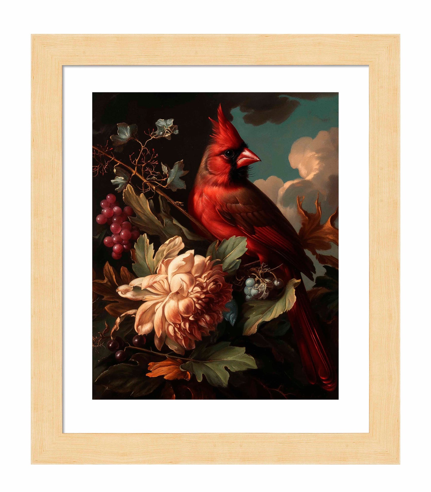 Crimson Majesty - Cardinal Amongst Blooms - Art Prints