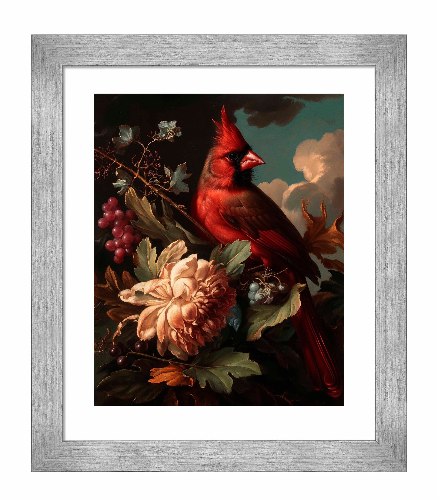 Crimson Majesty - Cardinal Amongst Blooms - Art Prints