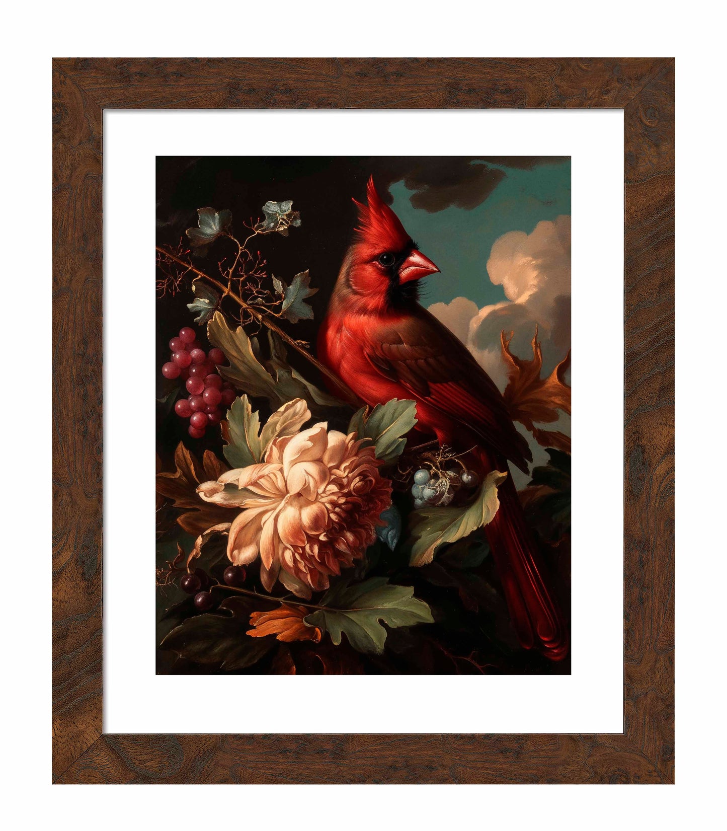 Crimson Majesty - Cardinal Amongst Blooms - Art Prints
