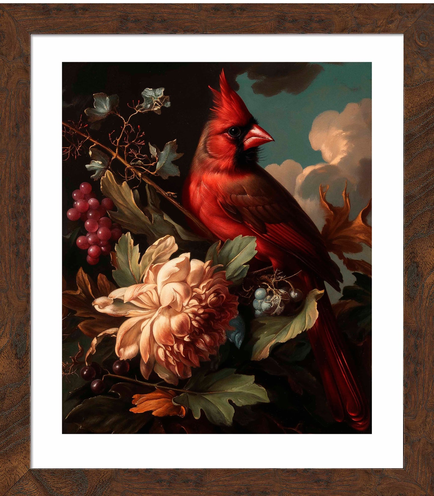 Crimson Majesty - Cardinal Amongst Blooms - Art Prints