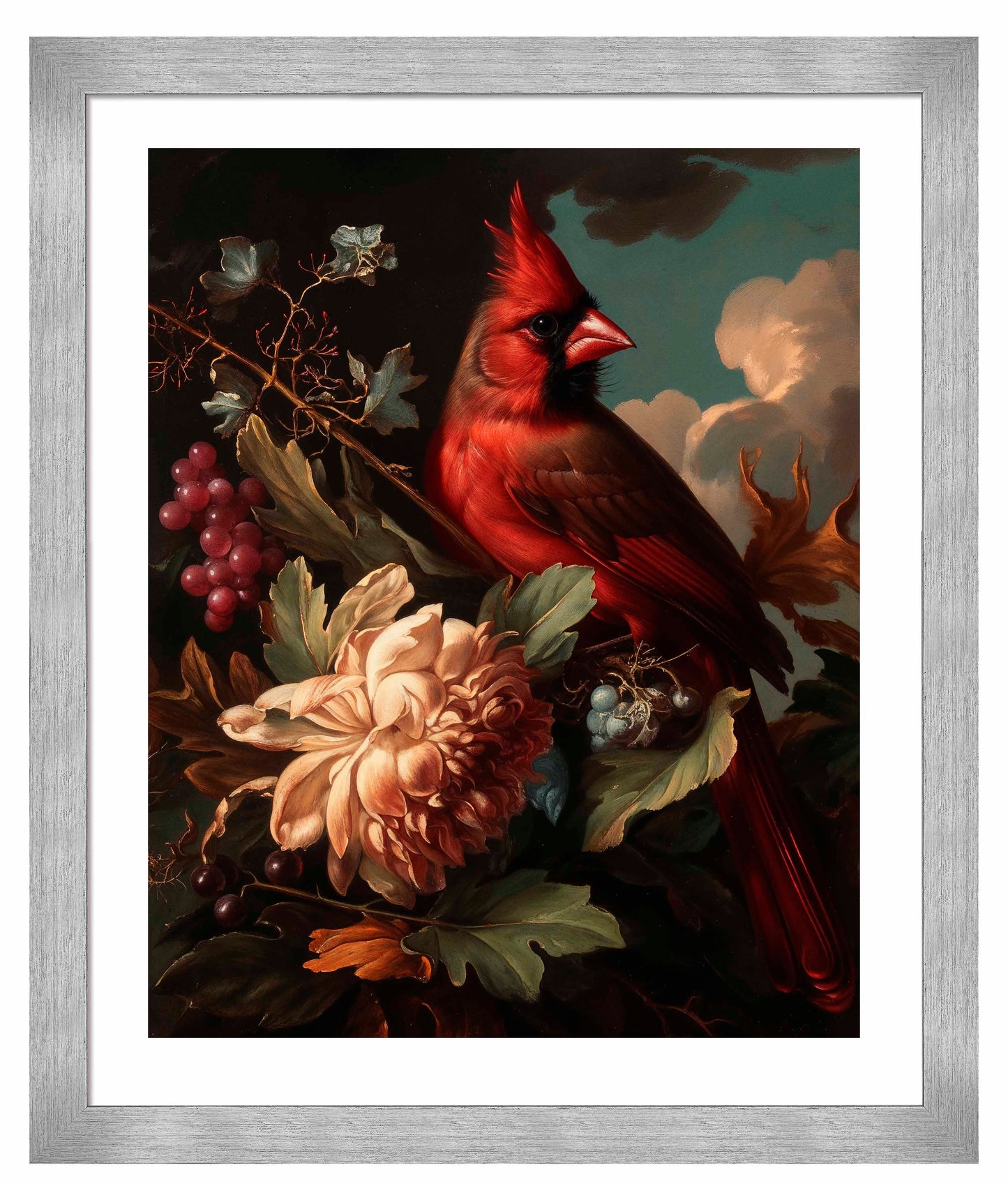 Crimson Majesty - Cardinal Amongst Blooms - Art Prints
