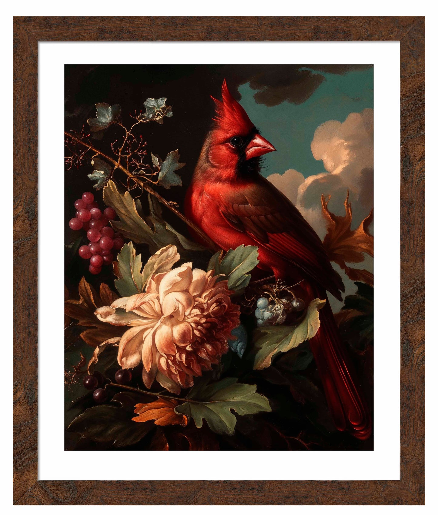 Crimson Majesty - Cardinal Amongst Blooms - Art Prints