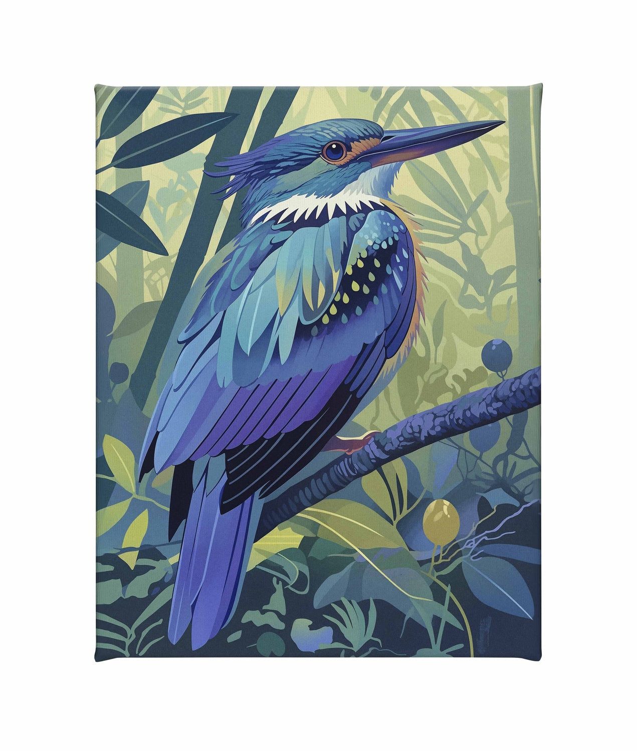 Tropical Splendor - Kingfisher in Lush Jungle - Gallery Wrapped Canvas